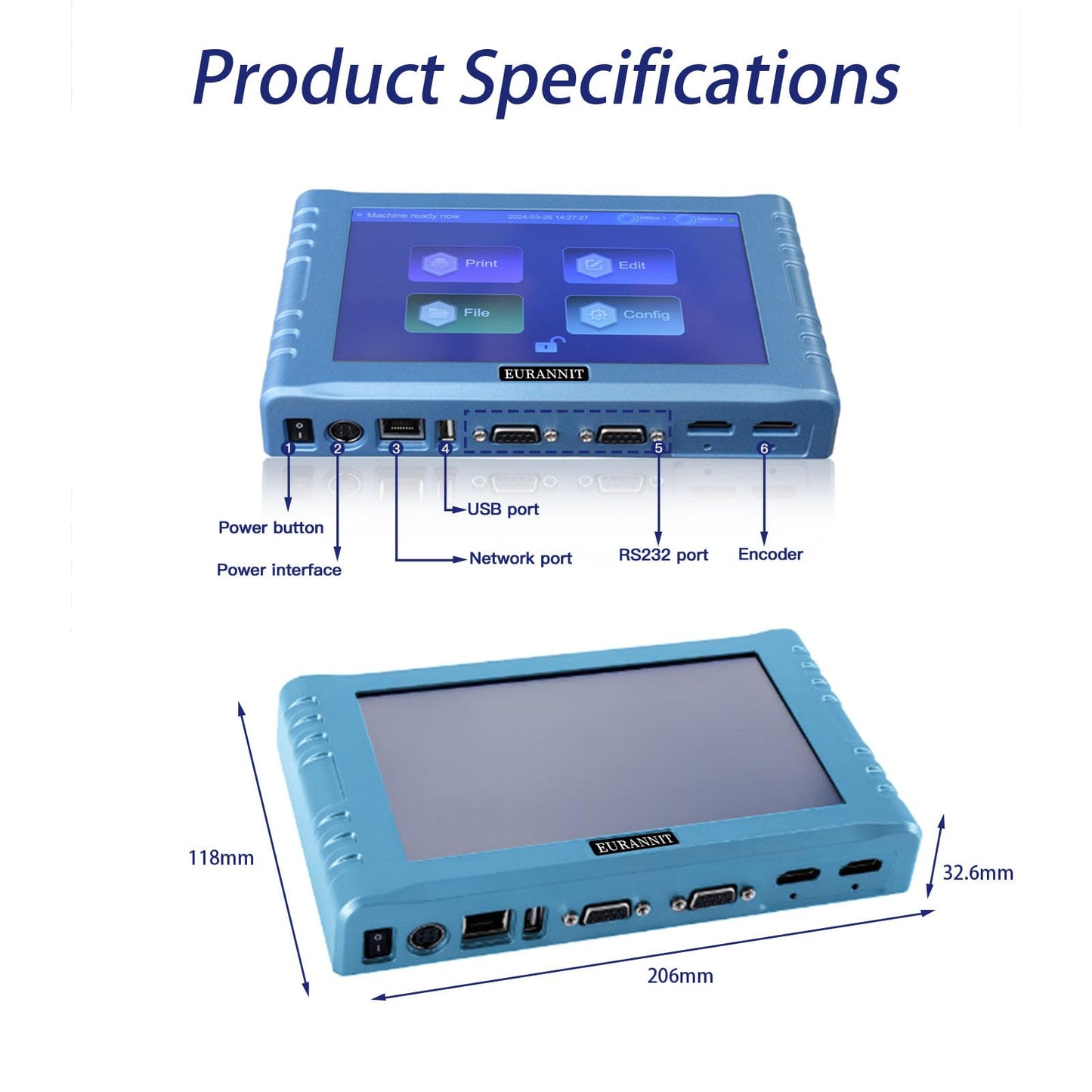 Eurannit Automatic Inkjet Coding Machine for Production Line, 260E TIJ Inkjet Printer with 7” Touchable Screen for Date/Batch/QRCode/Barcode/Logo etc (1 Nozzle / 1 in)
