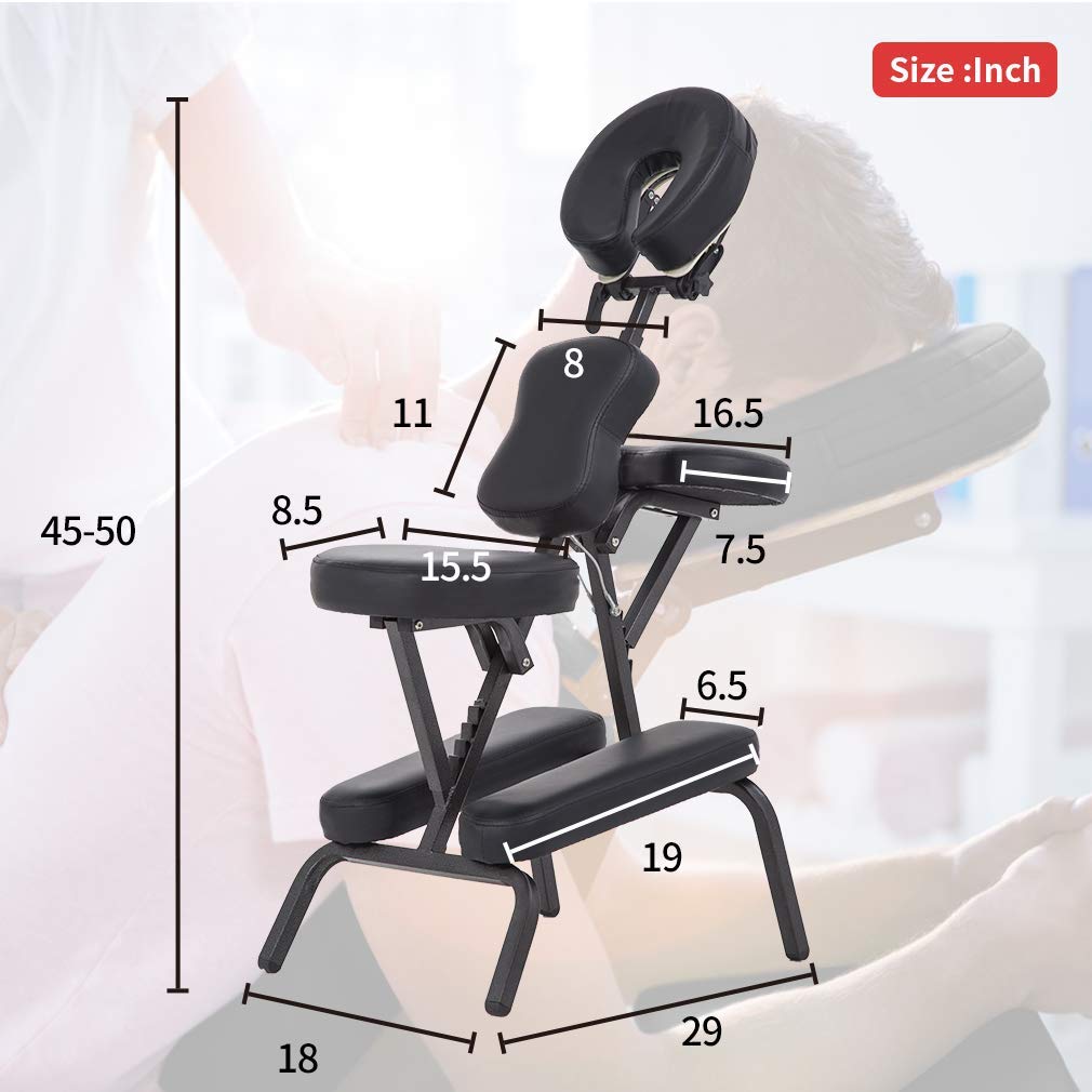 BestMassage Massage Chair Portable Massage Chairs Tattoo Spa, Height Adjustable Folding Leather Travel Salon Chair w/Free Carry Case (Black)