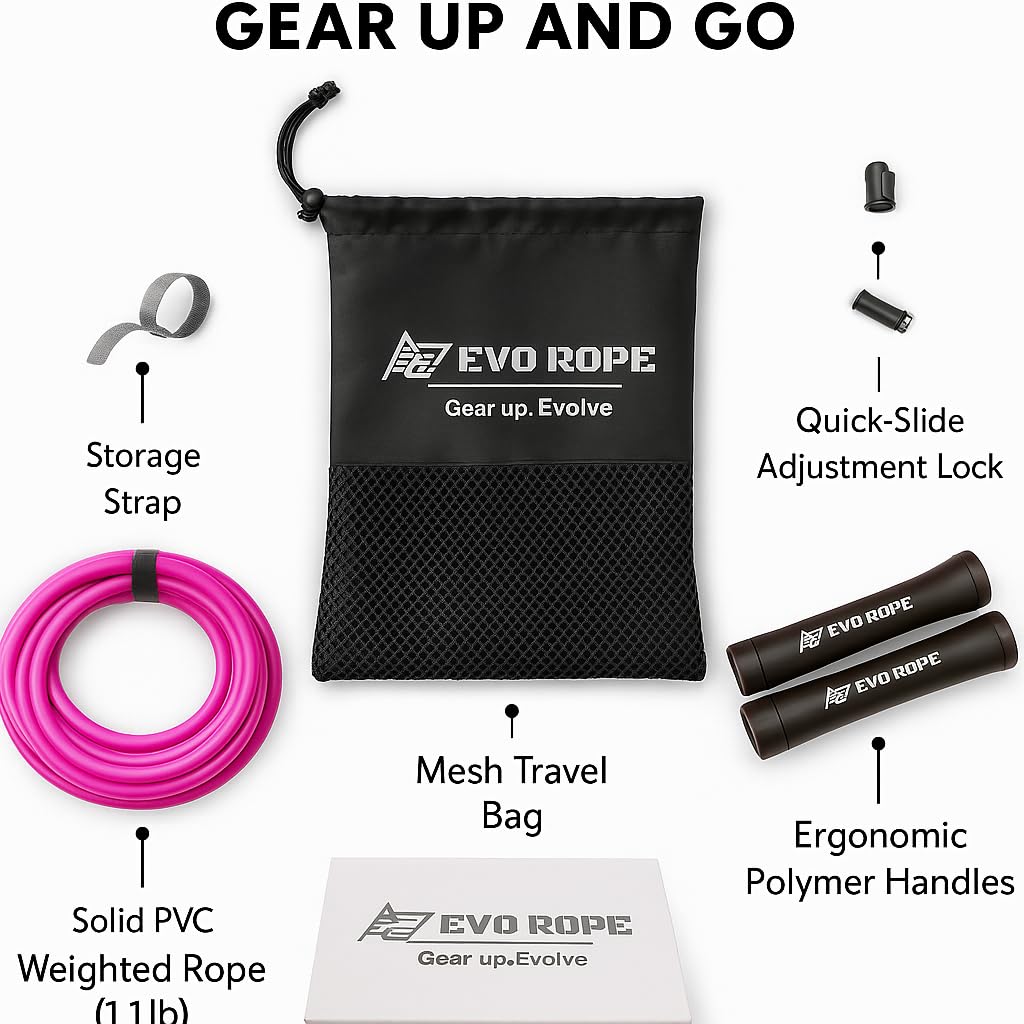 Evo Rope | 1.1LB Weighted Jump Rope for Women & Men β Adjustable 10mm Heavy PVC Skipping Rope for Fitness, Ideal for High-Intensity Training, MMA, Boxing, CrossFit, Weight-loss Workouts