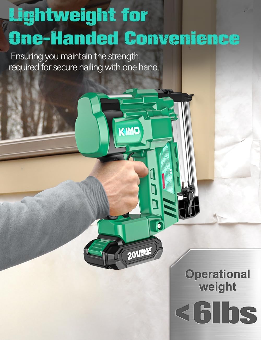 KIMO 2" Brad Nailer Cordless 18 Gauge w/ 20V Battery 2.0Ah X 2, 1000pcs Nails and Staples,180 Nails/min, 2 Firing Modes, Adjustable Nailing Depth, 2 in 1 Cordless Nail Gun and Stapler for DIY Project