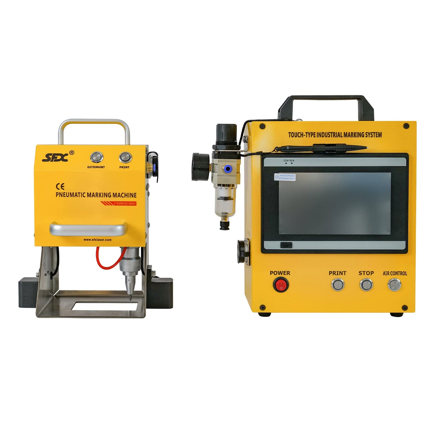 US Stock Digital Control Pneumatic Dot Peen Marking Machine Metal Engraving Machine Pneumatic Marking Machine 80×40mm Field for Letters, Serial Numbers, VIN Code, Chassis Number, Date, Graphics,etc.