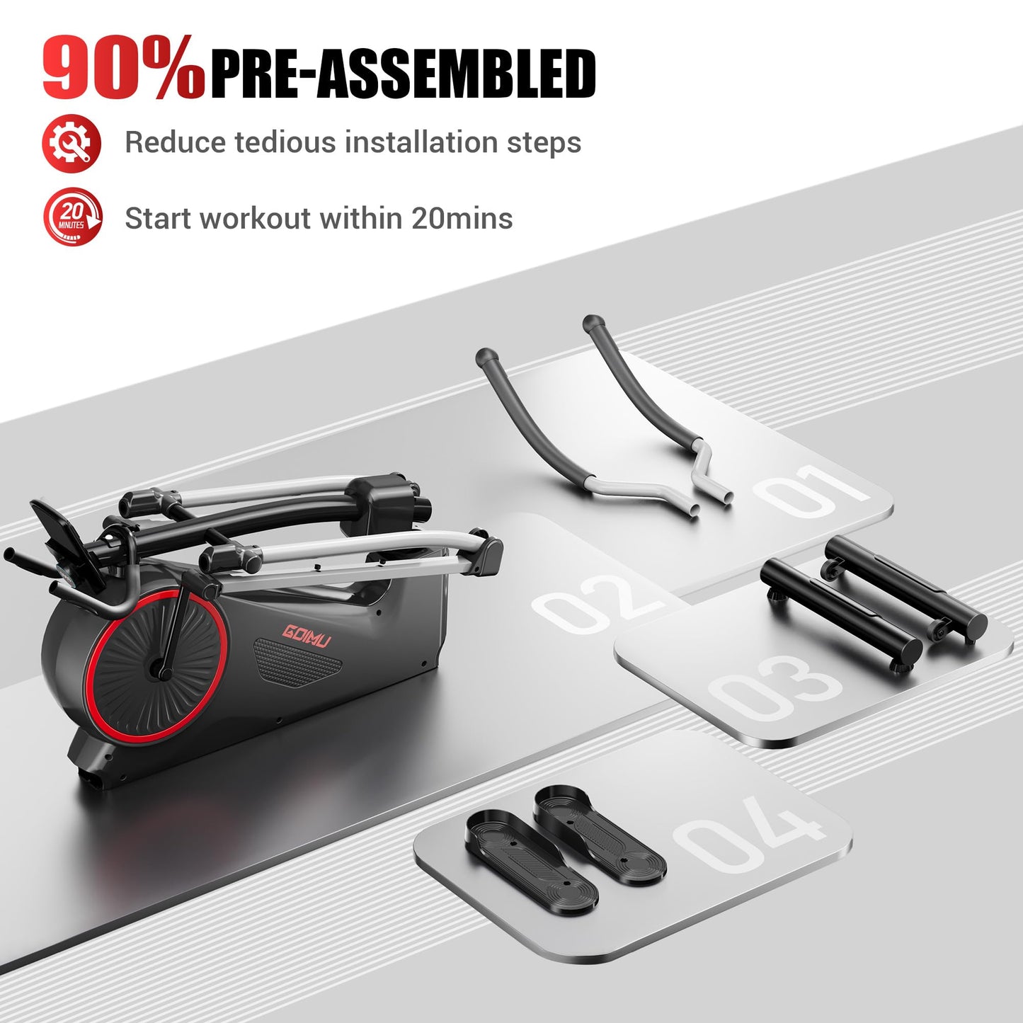 GOIMU Elliptical Machine, Elliptical Exercise Machine for Home with Hyper-Quiet Magnetic Driving System, Elliptical Trainer with 15.5IN Stride, 350LBS Loading Capacity