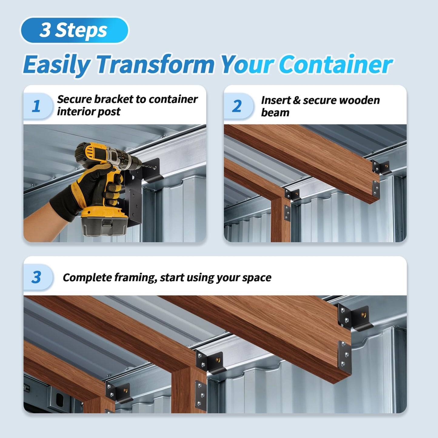 πππππ Shipping Container Interior Brackets for 20ft Containers, Fits 2Γ4/2Γ6 Lumber, Shipping Container Bracket Self-Leveling Framing for Homes, Storage & Workshop Conversions