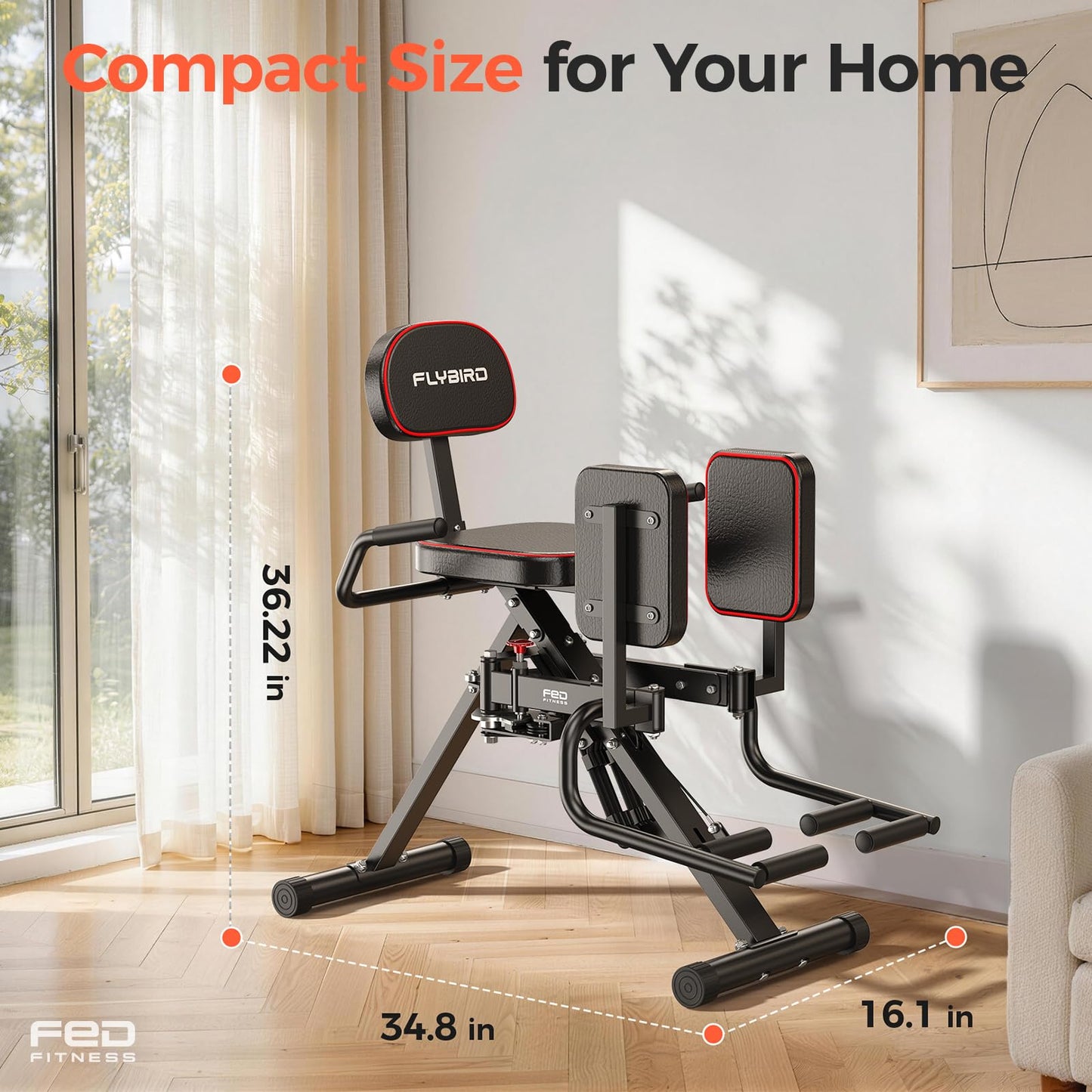 FED Fitness HA1 2-in-1 Hip Abductor and Adductor, Glute & Inner Thigh Workout Equipment for Home Gym, Leg Workout and Booty Builder with 6 Adjustable Resistance Bands and Dual Foot Bar