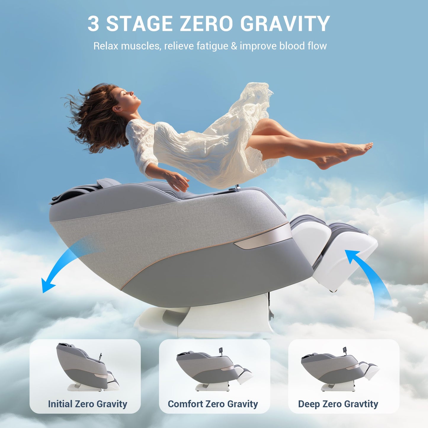 MYNTA Massage Chair Full Body, 170ยฐ Flexible SL Track Shiatsu 3D Massage Chairs with Zero Gravity, Bluetooth Speaker, Airbags & Heating, MC1650(Grey)