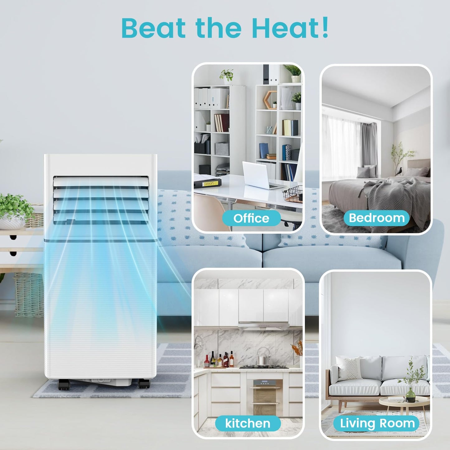 Electactic Portable Air Conditioner 8,000 BTU, 3-in-1 AC Cooler Dehumidifier Fan with LED Display, Remote Control, Quiet, Sleep Mode, 360ยฐ Casters, Window Kit for Room Office Apartment Garage