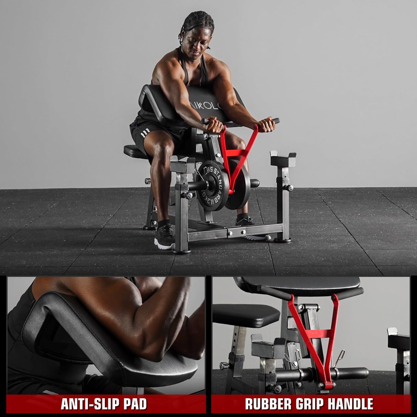 Mikolo Preacher Curl Bench, Plate Loaded Bicep Curl Machine, Bicep and Tricep Workout Equipment,2 in 1 Arm Training Machine for Home Gym