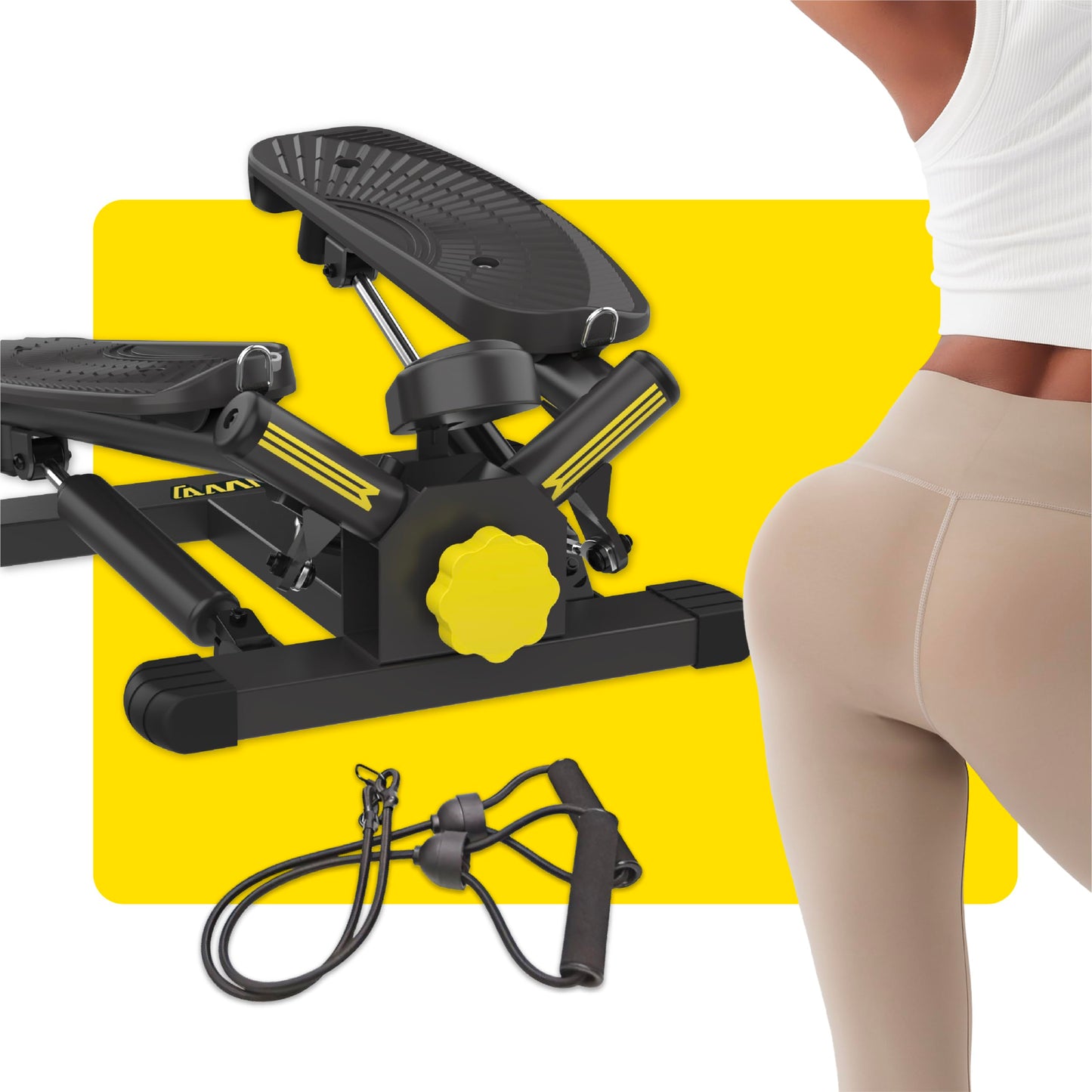Silent 300LBS Mini Stepper Machine - Quiet Twist Stepper with Resistance Bands & LCD Monitor - Compact Home Gym Equipment for Full Body Workout