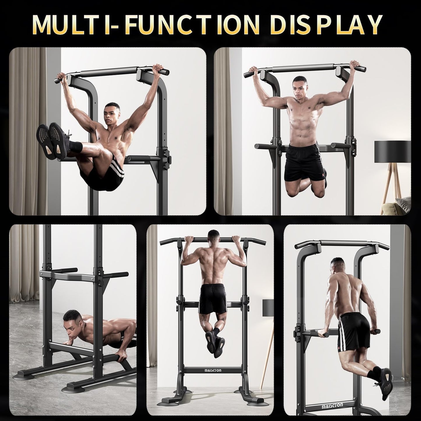 DONIUZ Power Tower Pull Up Bar and Dip Station, Multi-Function Home Gym, Strength Training Fitness Equipment, Height Adjustable(BLACK)