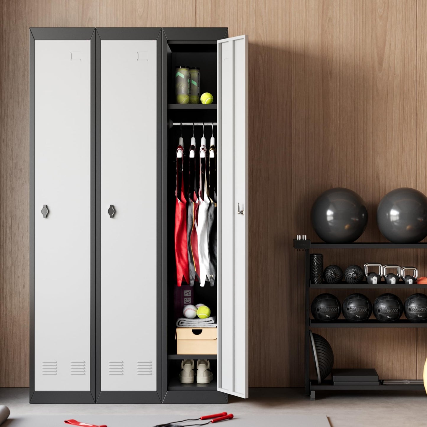 Metal Storage Locker, Single-Door Metal Storage Locker with Shelves, Ideal for Employees and Students, Suitable for Schools, Offices, Gyms, Homes, and More; Easy Assembly, Grey & Black