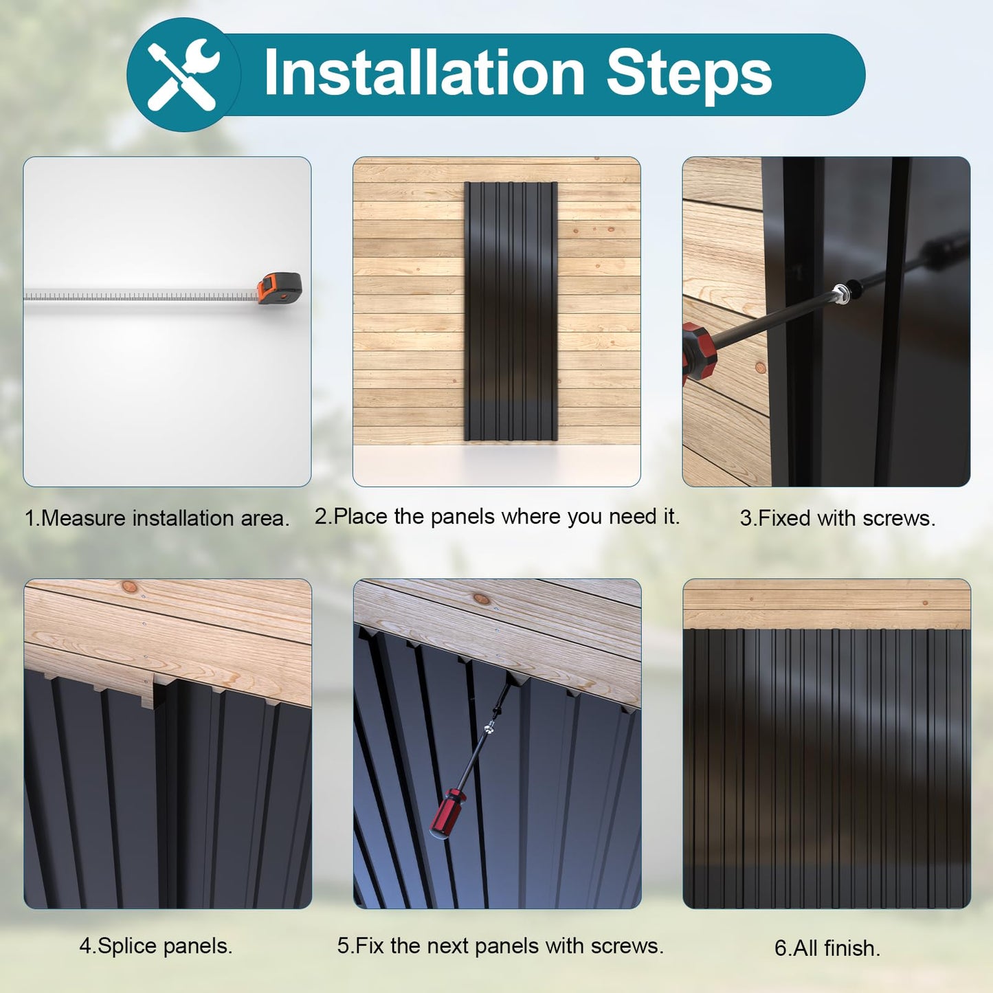 NeatiEase 10 Pcs Metal Roofing Panels, 8.1 Feet Corrugated Galvanized Roofing Panels Metal Siding Panels with Steel Screws for Pergola, Gazebo, Shed, Outdoor Storage, Chicken Coop,Garages (Black)