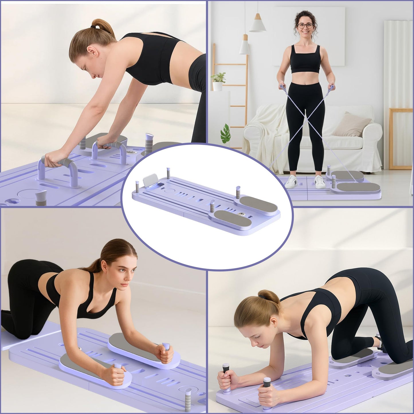 Pilates Board, Foldable Pilates Reformer Set for Home, Multifunctional Portable Pilates Reformer Board, Pilates Machine for Home, Pilates Equipment, Pilates Board Kit with Yoga Mat and Timer