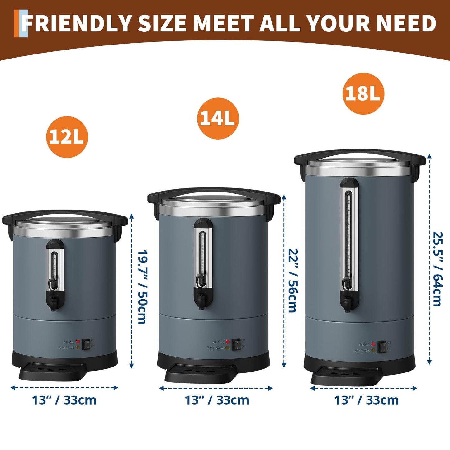 Garvee 14 L/100 Cups Coffee Urn-3.8 gal Double Wall Commerical Coffee Maker for Buffet Catering Wedding Gathering,Large Capacity Hot Coffee Dispenser,Stainless Steel Hot Water Urn-Grey