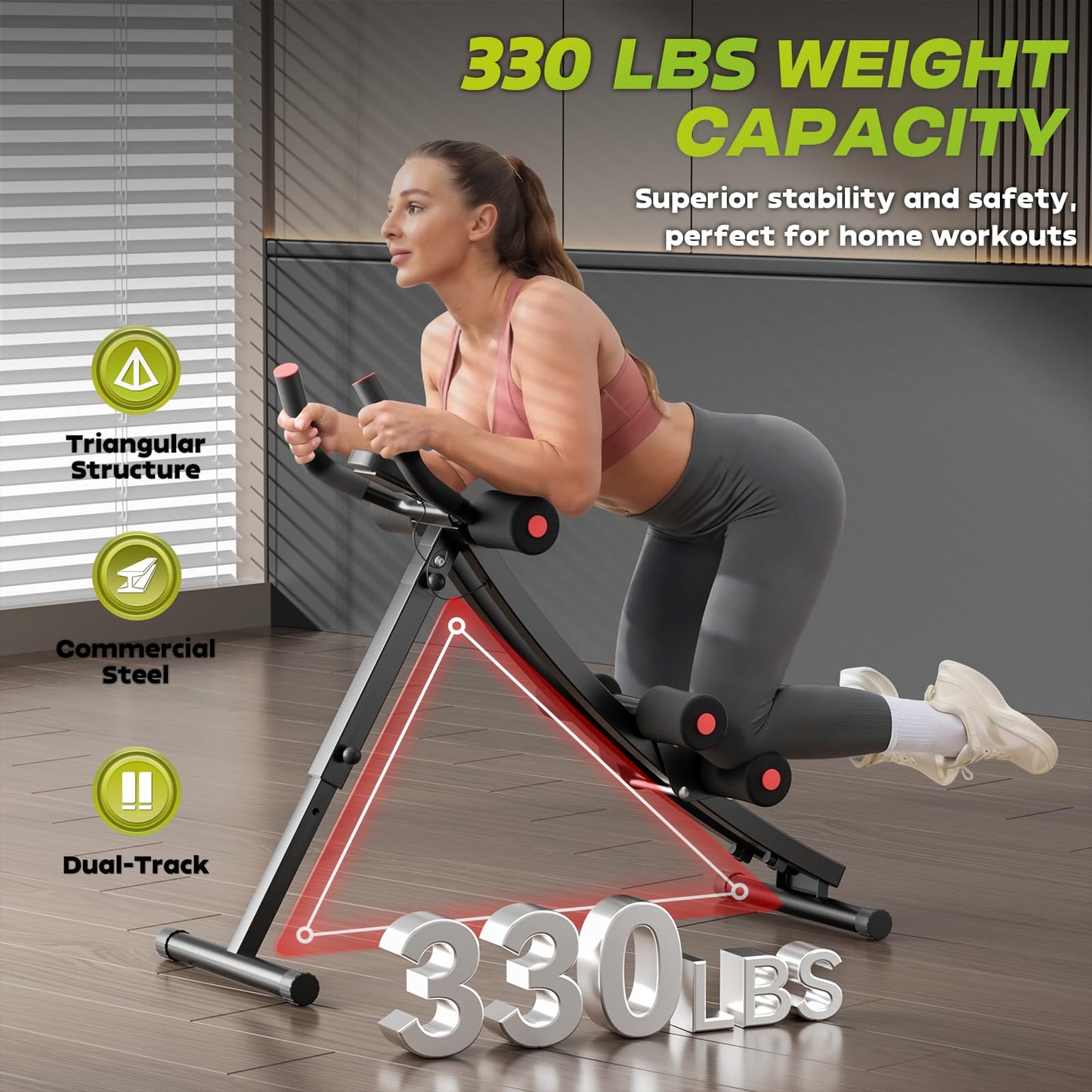 BODY RHYTHM Dual-Track Ab Machine with 4 Adjustable Heights, Foldable Core & Abdominal Exercise Machine, Total AB Workout Equipment for Home Gym, Ab Women Exercise Fitnes Trainer. (Black)
