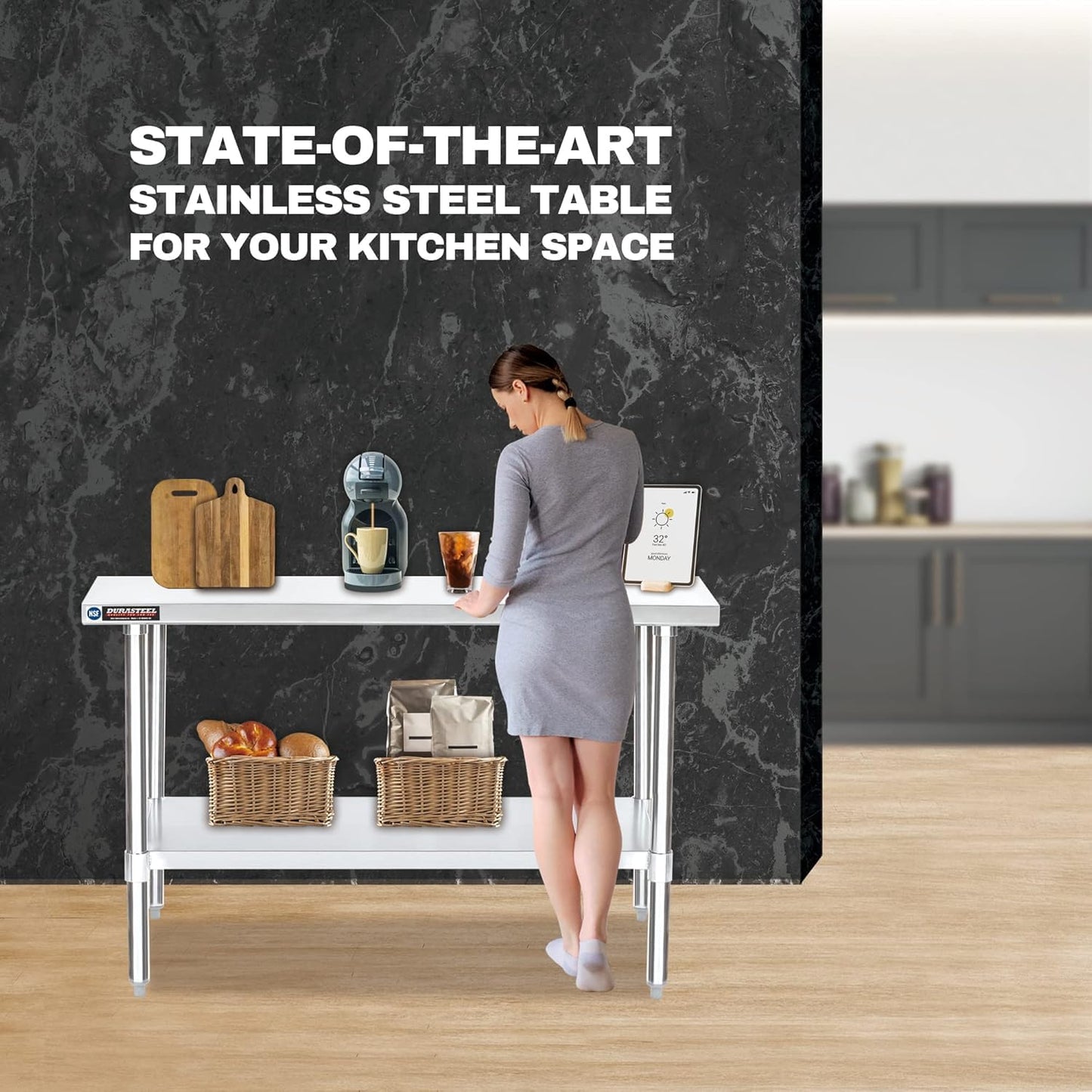 DuraSteel 24x60 Stainless Steel Work Table - NSF Commercial Prep Metal Table - Outdoor Pizza Oven Stand w/Under Shelf - Kitchen Island Laundry Utility Garage Microwave Stand Large Rolling Storage Cart