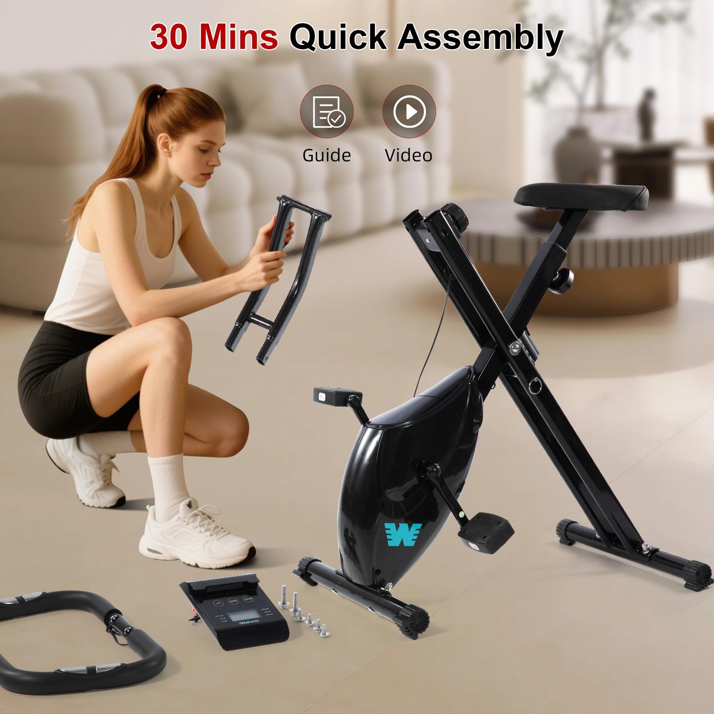 BARWING Folding Exercise Bike Stationary Bikes for Home,3 in 1Exercise Bikes for Seniors, Indoor Workout Bike Cycling Bike with 16-Level Adjustable Resistance,330LB Capacity(Black)