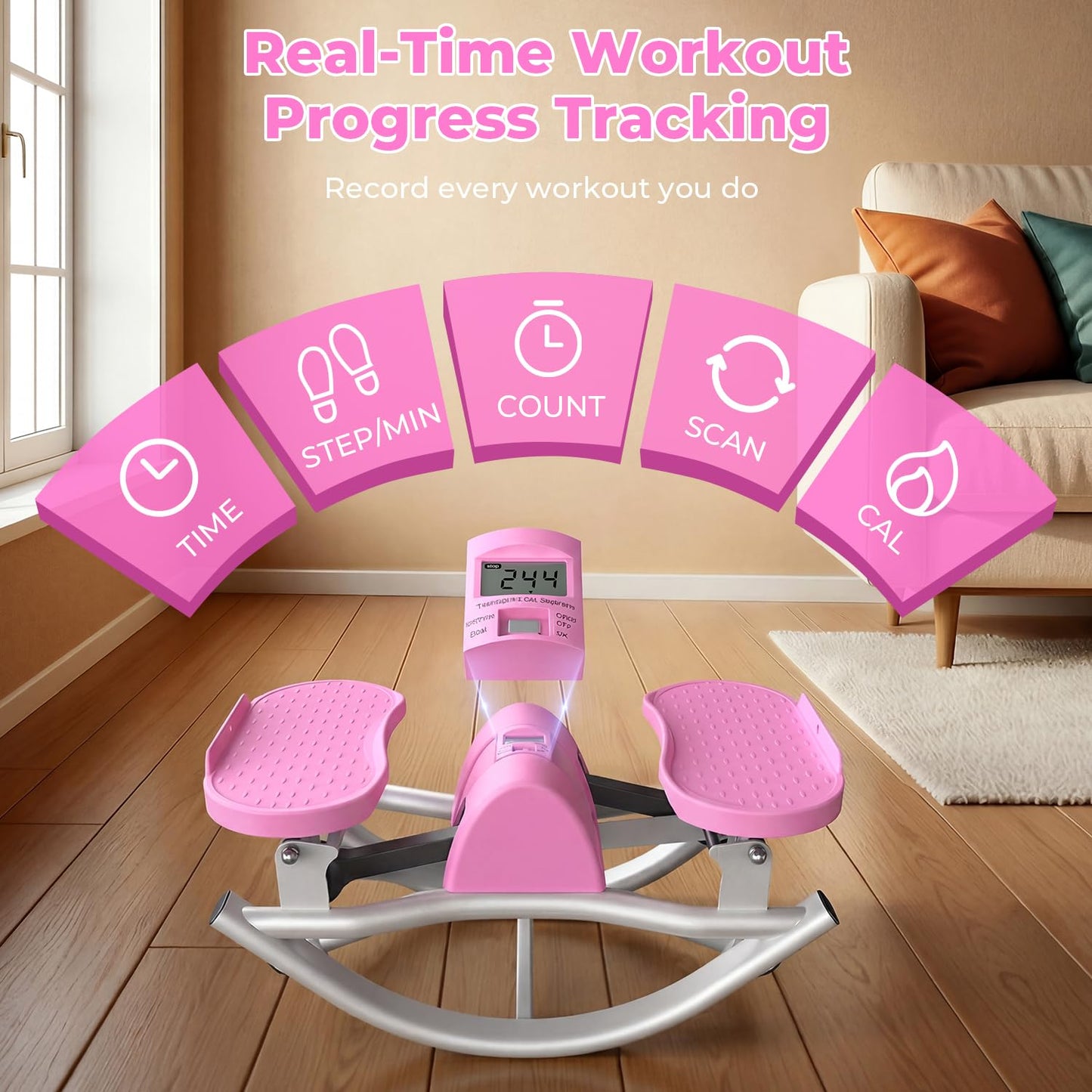Rock Stepper,Rocking Stepper with Resistance Bands, 3D Side-to-Side Motion Mini Stepper for Women Home Workout, Low Impact Lateral Step Machine with Non-Slip Mat and Digital Counter, 250lbs Capacity