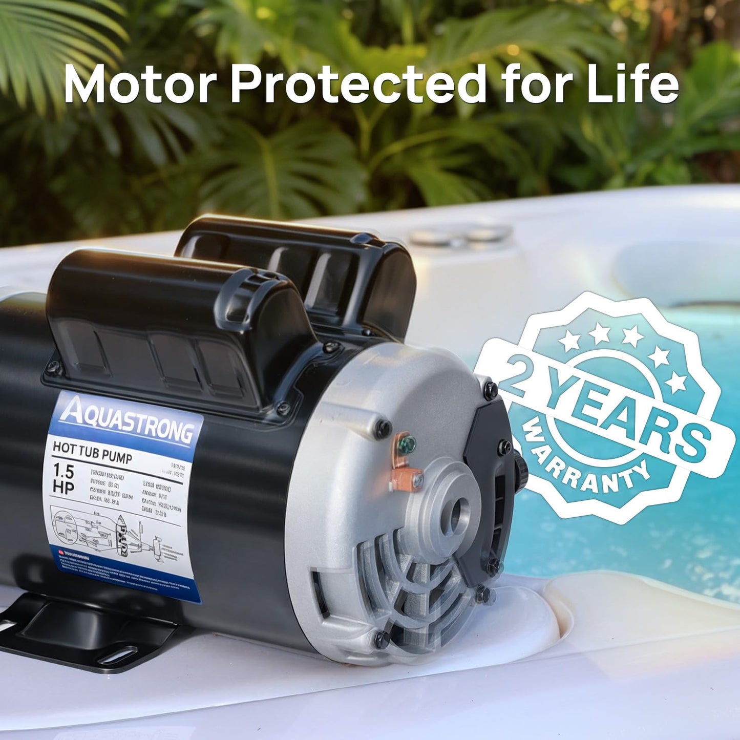 Aquastrong SPA Pump, Dual Speed Hot Tub Pump, Pure Copper Motor, Low Noise, Easy Installation with 1.5" & 2" Adapters, 90° Rotating Inlet & Outlet, Compatible with Hot Tubs & Spa Systems, Black
