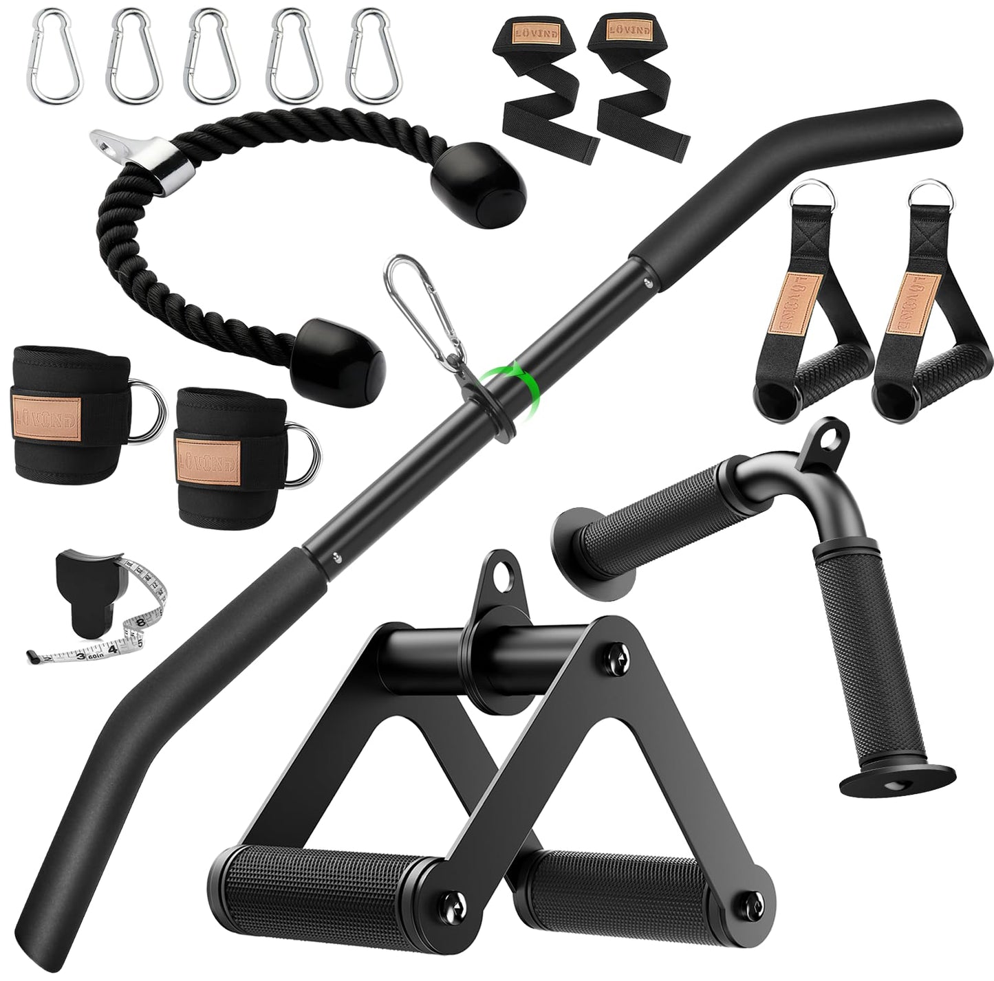 Cable Machine Attachment Set LAT Pulldown Attachments,Cable Machine Accessories for Home Gym Weight Workout Include LAT Pulldown Bar,Double D Bar, Tricep Rope,V Bar