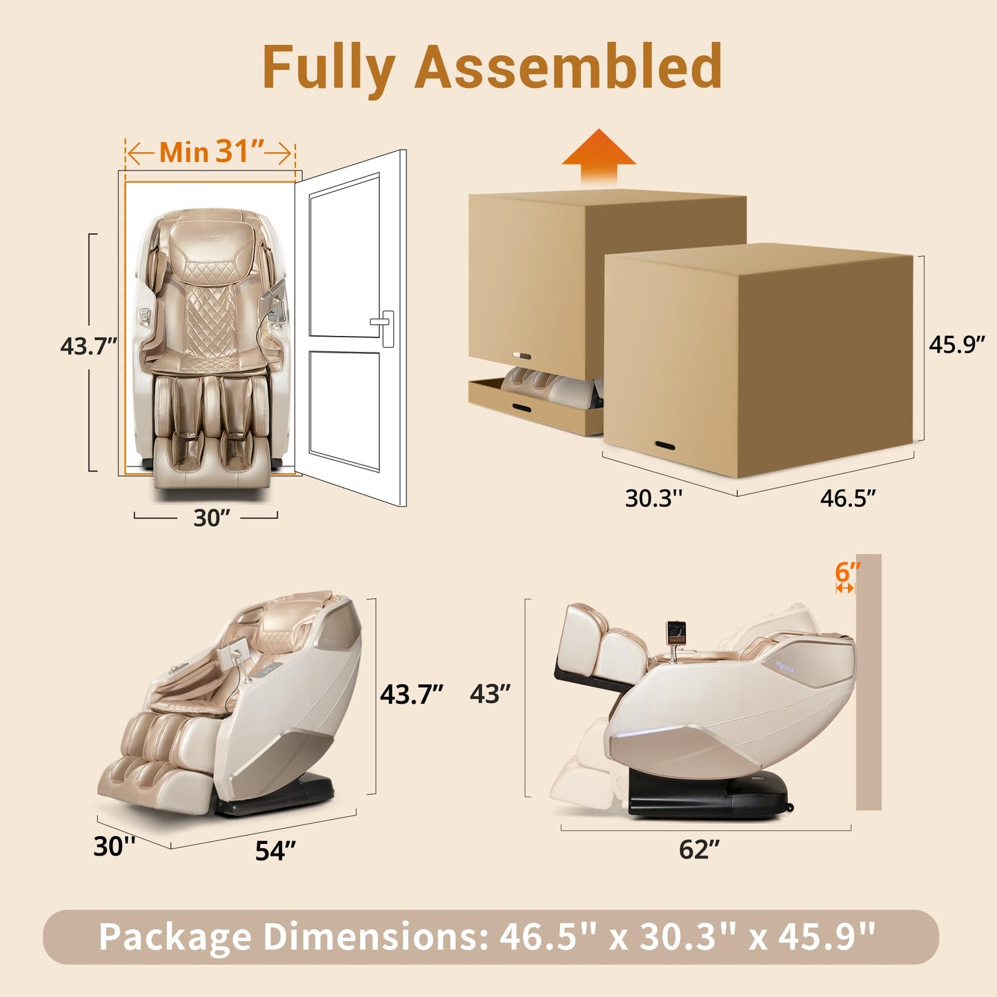 MYNTA Massage Chair Full Body with Heat, Zero Gravity SL-Track 3D Massage Chairs with Thai Stretching, 12 Modes,12 Massage Techniques, Calf & Foot Massage, Wireless Charging, White Noise