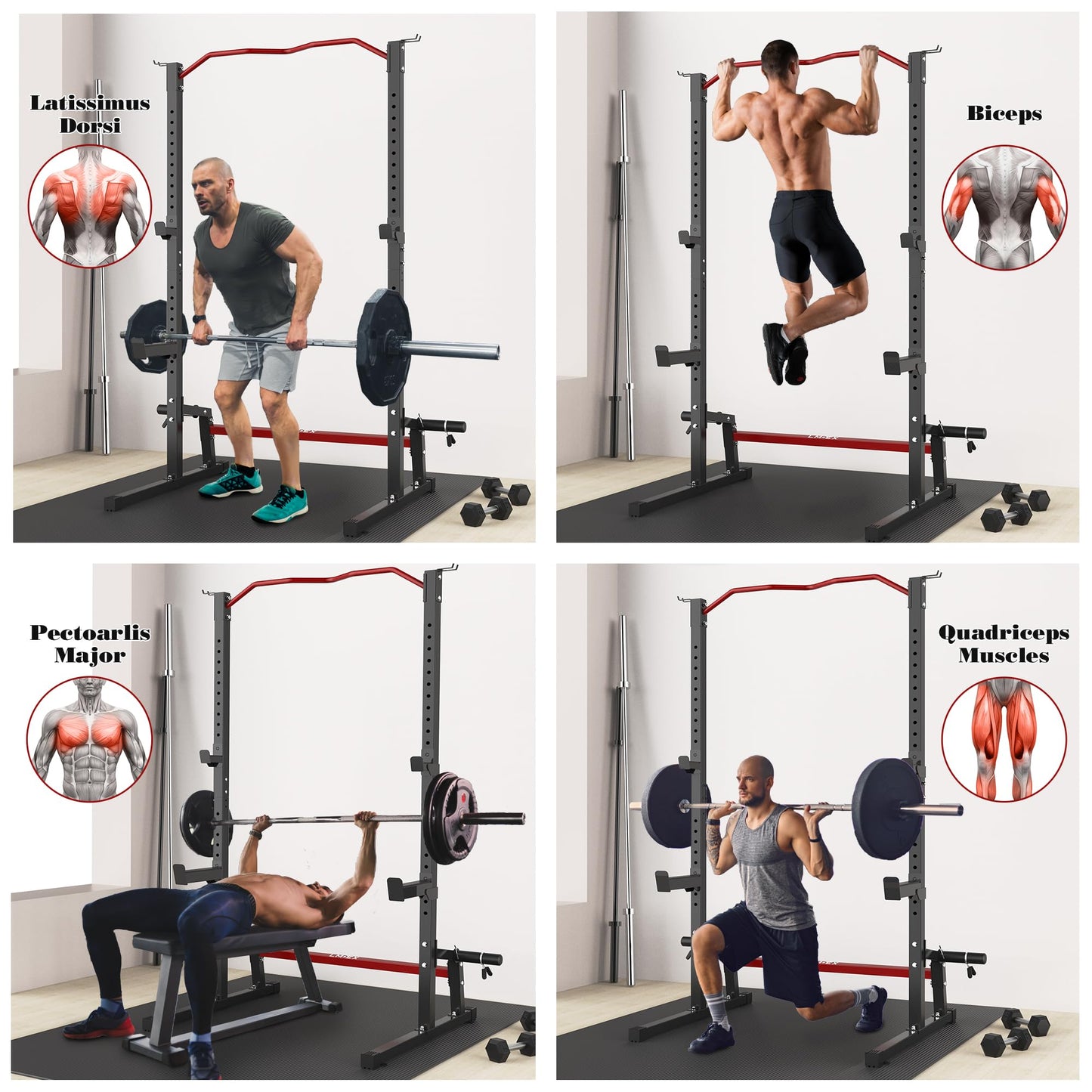 Lmdex Adjustable Squat Rack Barbell Rack Squat Stand Bench Press Pull Up Home Gym Weight Rack