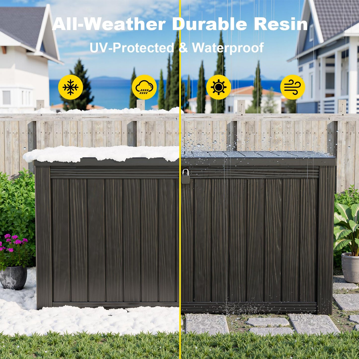DRATO 180 Gallon Outdoor Storage Box, Large Waterproof Deck Box, Lockable Resin Storage Container with Reinforced Support for Patio Cushions, Garden Tools, UV-Resistant Outdoor Chest(Black,180 Gallon)
