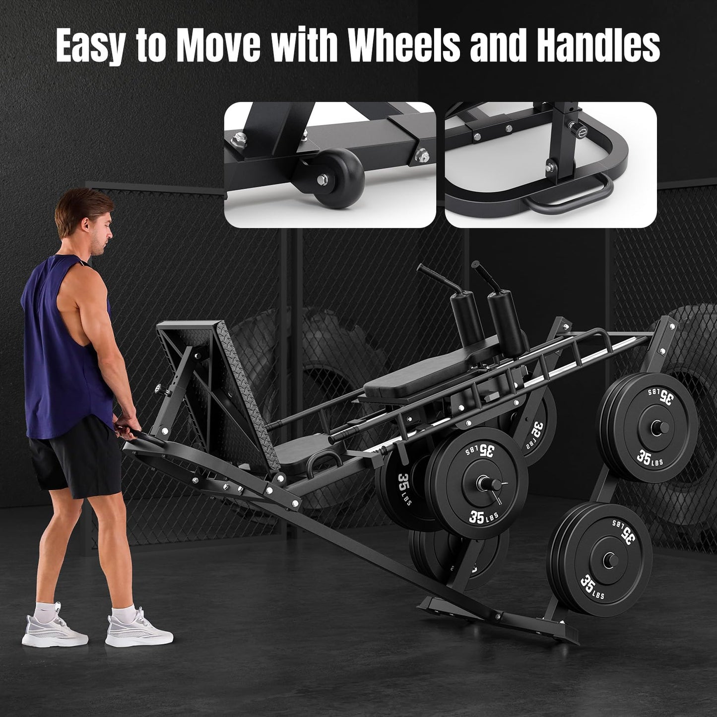 Dripex Leg Press Machine, Hack Squat Machine, Professional Leg Press Machines for Home Gym with 4 Weight Plate Storage Holders, Transport Wheels for Full Lower Body Workout-Weight Plates Not Included