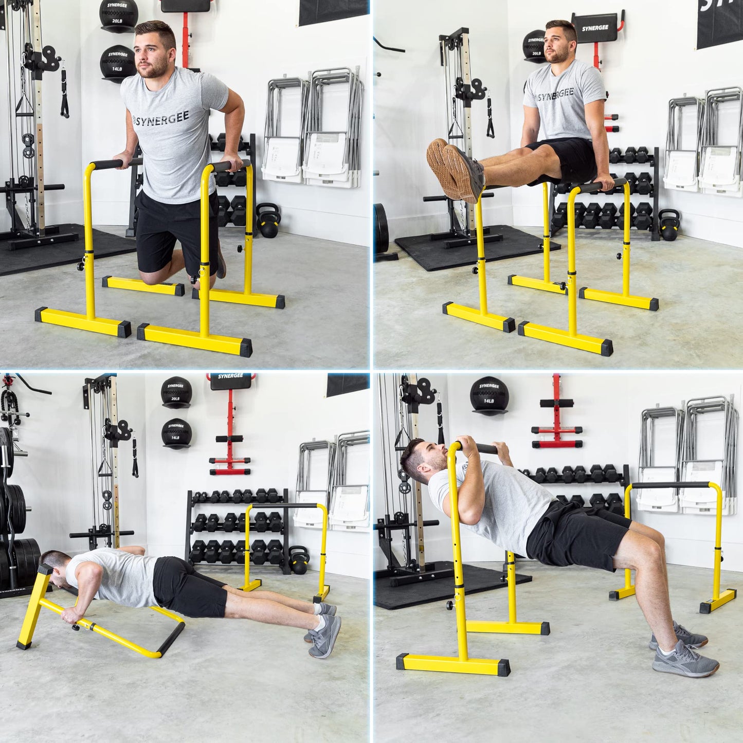 Synergee Dip Bar Black. Adjustable Dip Station from 30” – 39” for Dips, Inverted Pull Ups. Max capacity 400 lbs. Portable Dip Stand for Total Body Workout.
