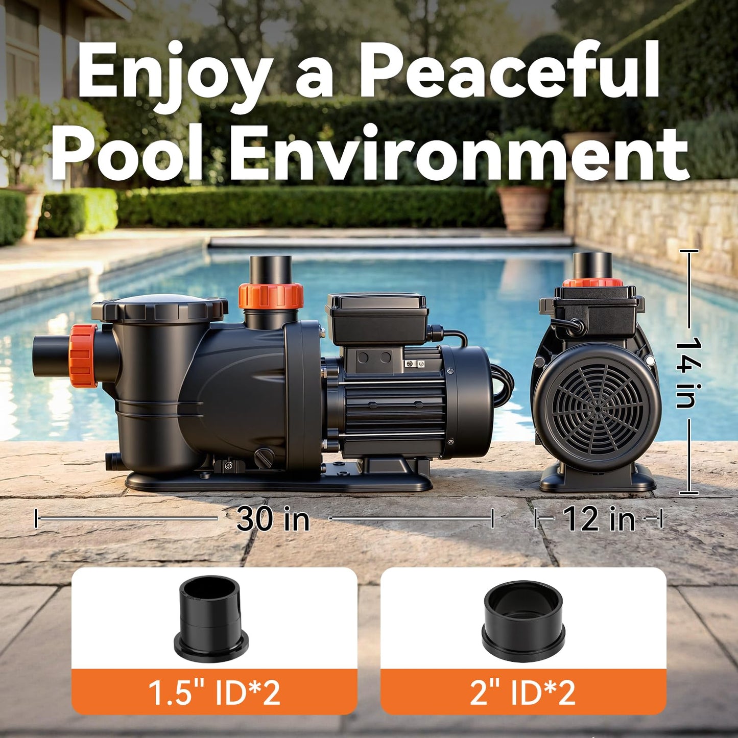 LEO In/Above Ground Pool Pump High Flow Powerful Self Priming Pool Pump,Dark Black