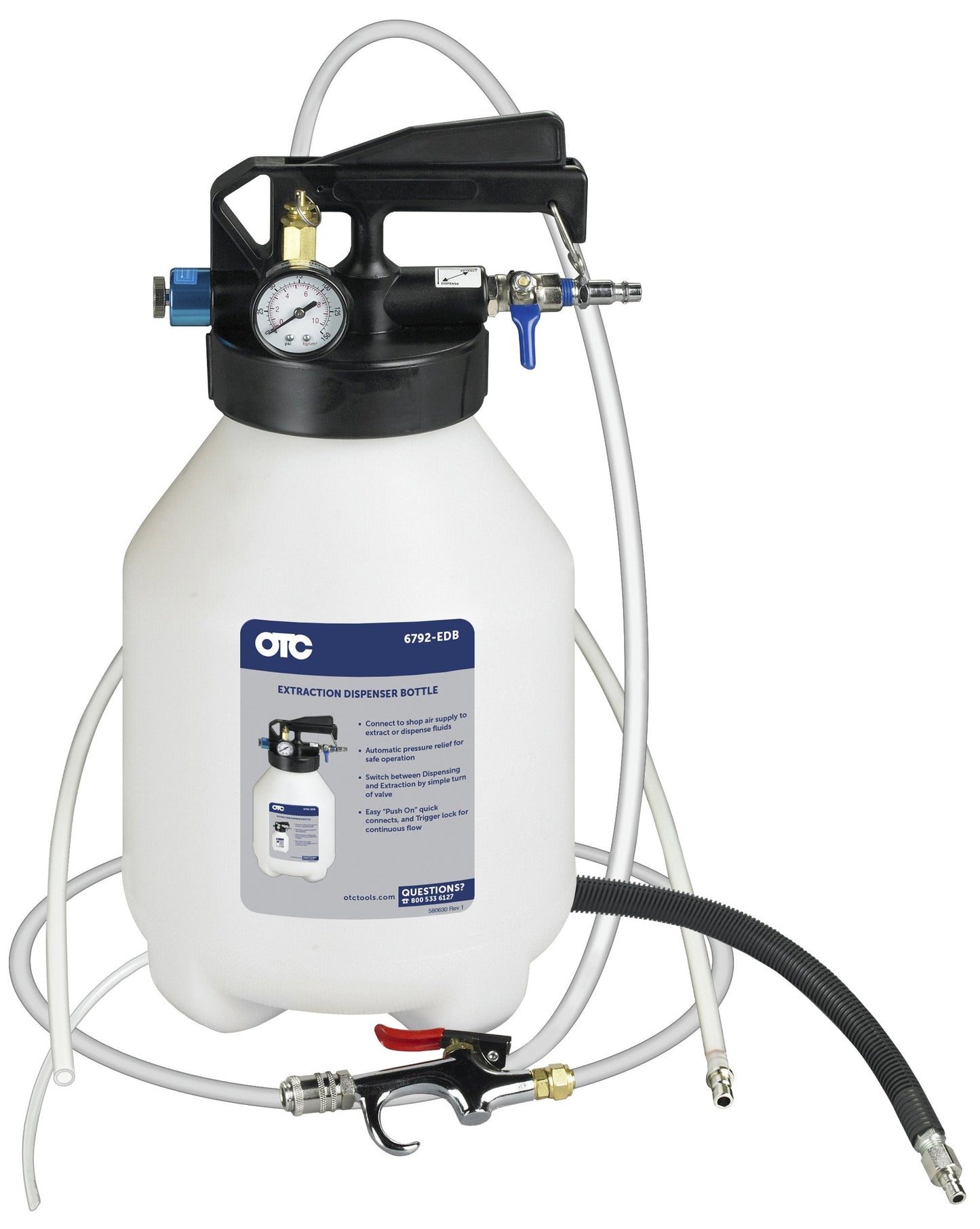 OTC 6792-EDB Transmission Fluid Reservoir - Handy 1.5 Gallon (6.0 Liter) Capacity Reservoir Extracts or Dispenses Transmission Fluid at the Turn of a Valve