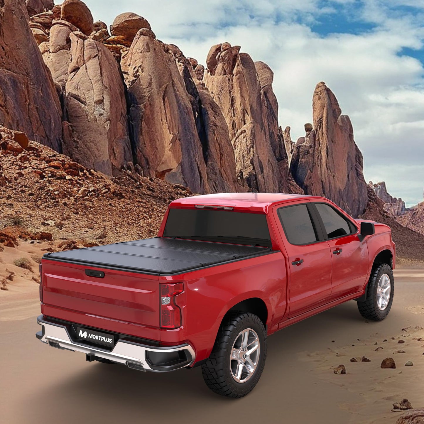 MOSTPLUS Tri-Fold Hard Truck Bed Tonneau Cover On Top Compatible for 2014 2015 2016 2017 2018 Chevy Silverado/GMC Sierra Bed 3 Fold Fleetside Solid (5.8 FT Feet Bed)