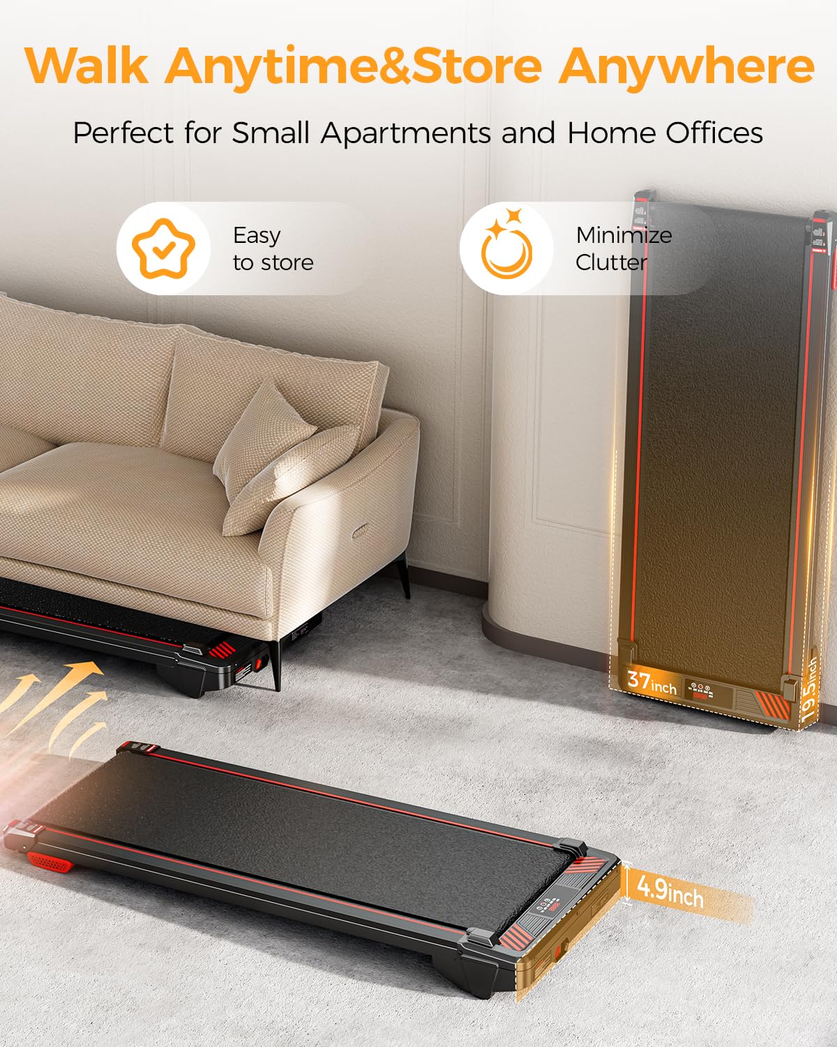 Walking Pad Treadmill, BestGod Treadmills for Home 330LBS Capacity Under Desk Treadmill with Incline Running Pad, Compact Portable Desk Treadmills Small Exercising Walk Pad with Remote Control
