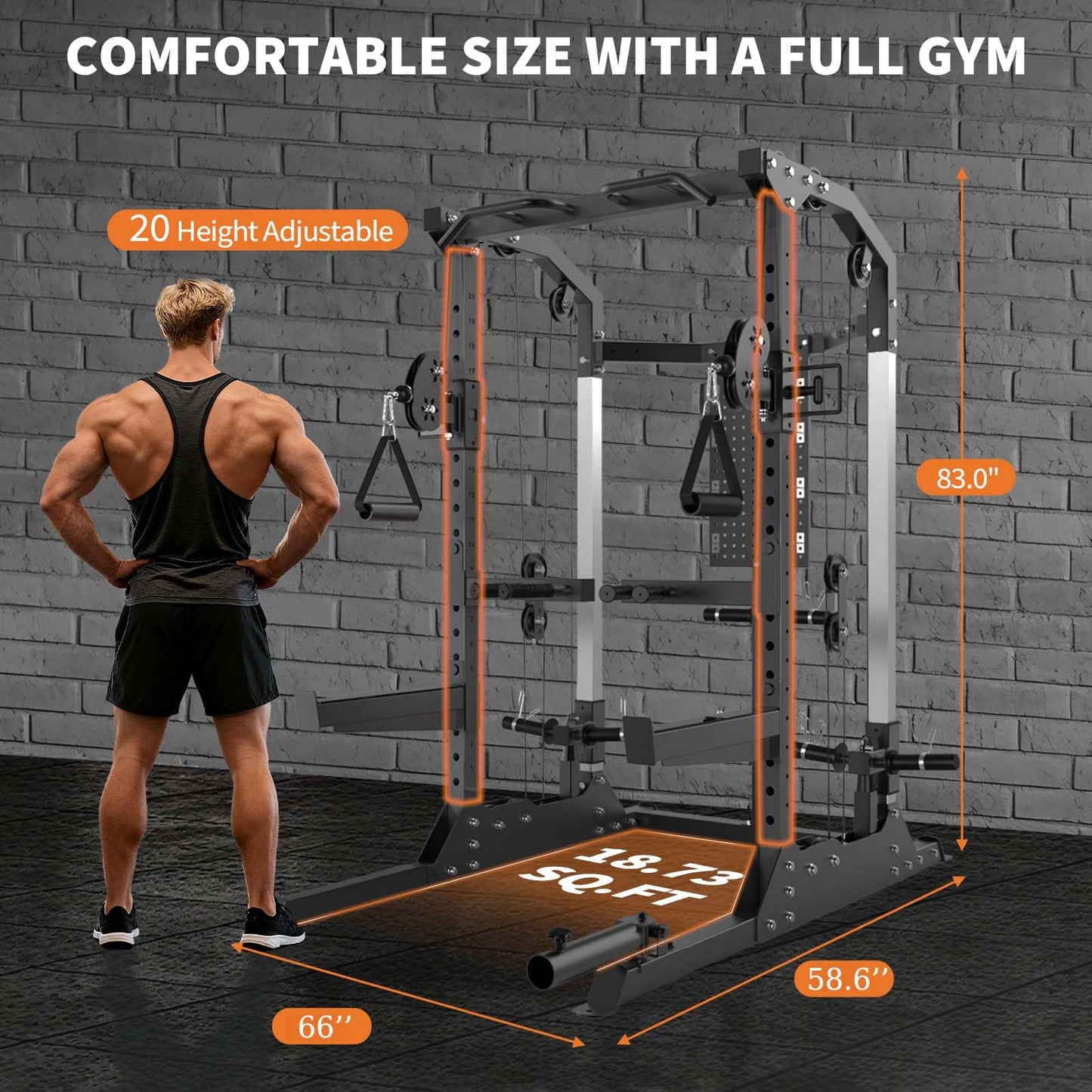 GarveeLife Power Cage, 2000 LB Squat Rack with Dual Pulley Cable Crossover, Multi-Function Home Gym Power Rack with Attachments, Full Body Strength Training Equipment for Home