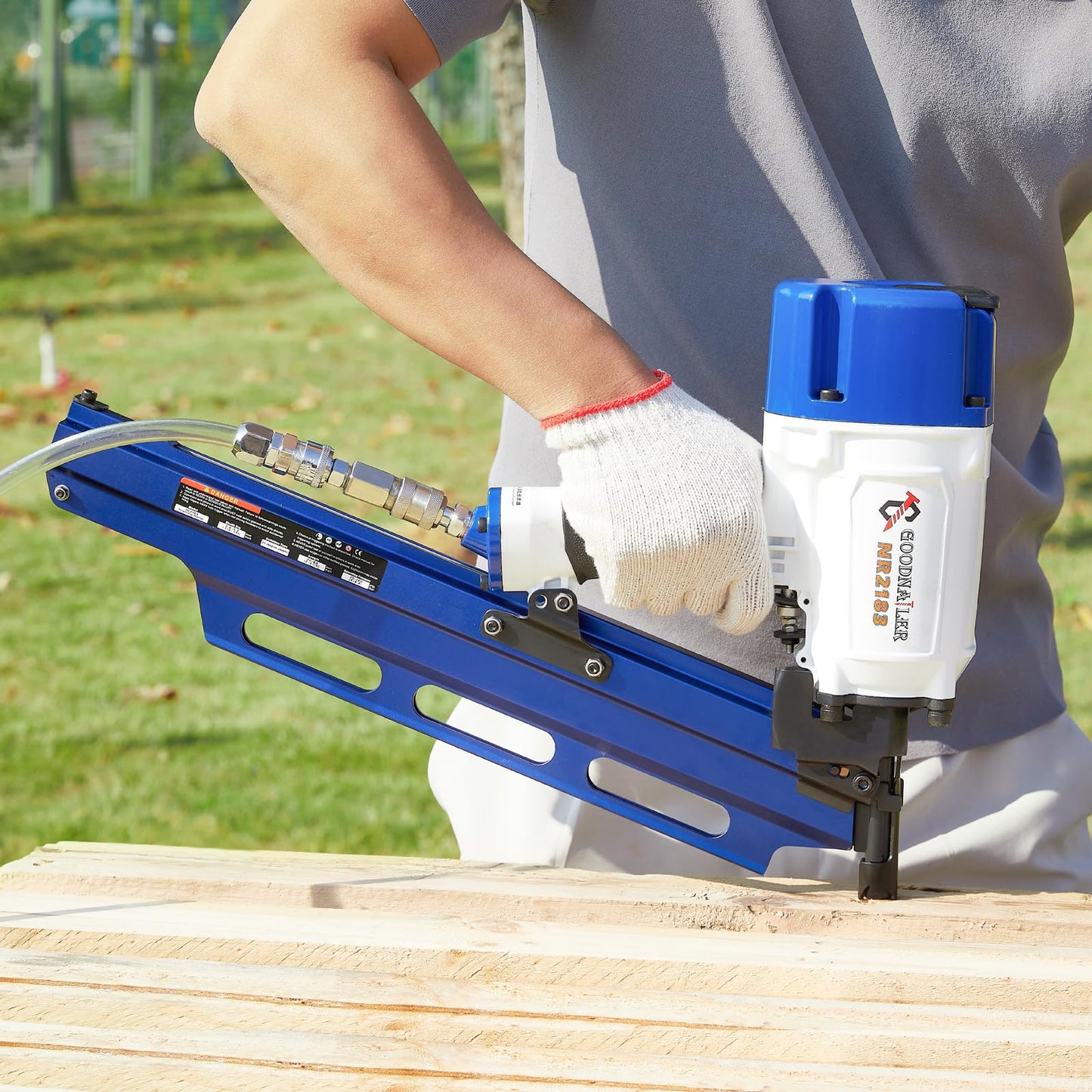 Goodnailer NR2183 Framing Nail Gun 21 Degree Plastic Strip Nailer 2-Inch up to 3-1/4-Inch Plastic Collated Full Head Framing Nailer Aluminum Magazine Light Weight Fast Speed (Navy Blue)