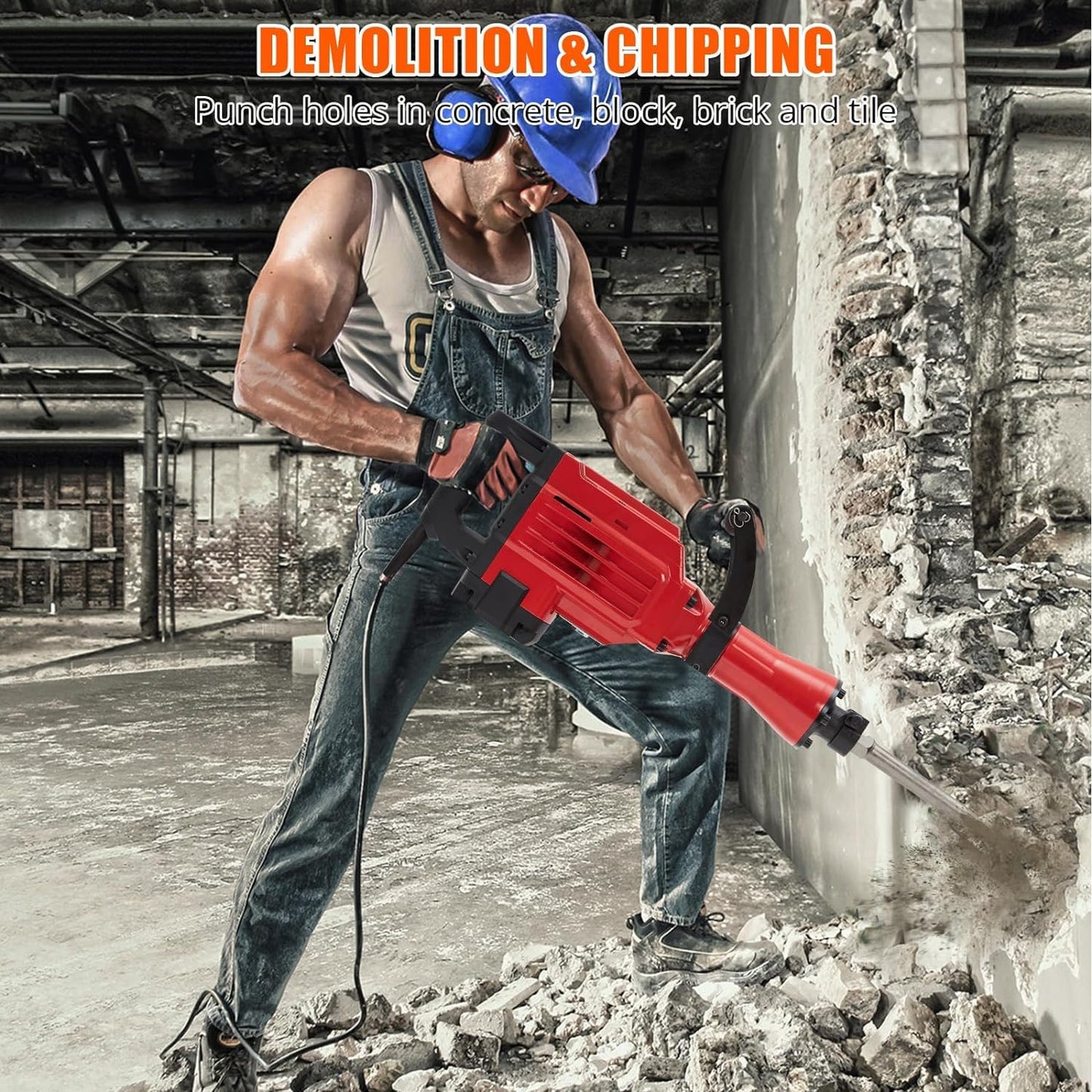 GAOMON 3600W Demolition Electric Jack Hammer with 6pcs Chisels Bit Set, Concrete Breaker Tool Kit Heavy Duty Power Hammer