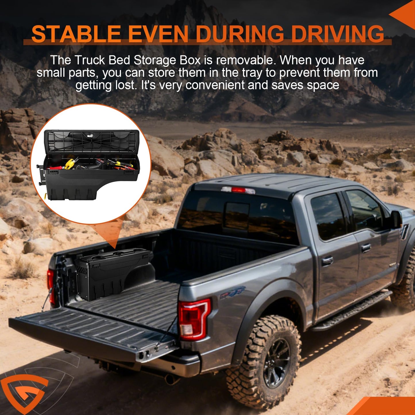 GEARLAST Truck Bed Storage Box With Password Lock For 2015-2025 Ford F-150, Drivers Side,30L, Black