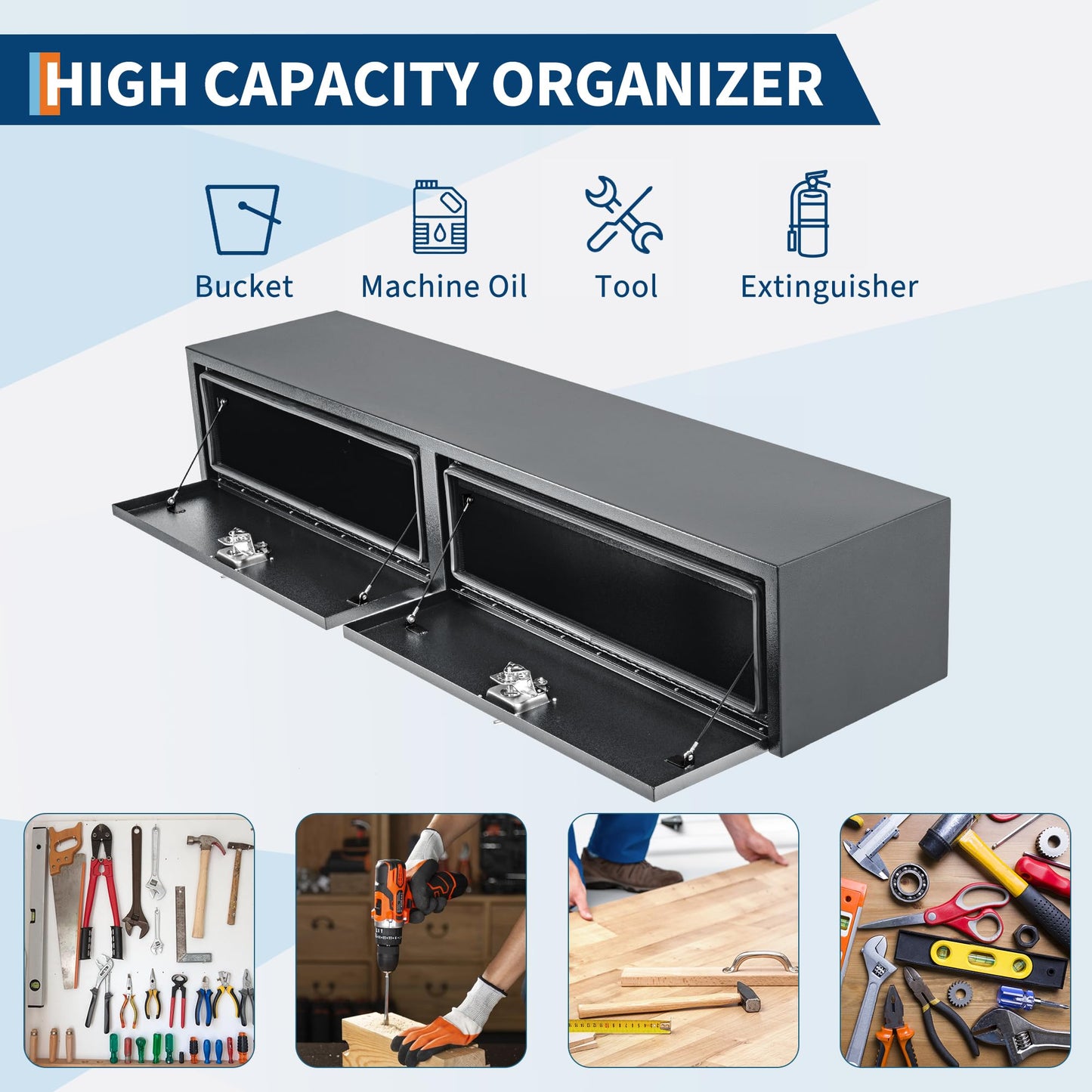 GarveeTech Black Steel Underbody Truck Tool Box with t-Handle Lock Latch, Truck Storage Organizer Tool Box Chest, Heavy Duty Under Body Toolbox for Pick Up, Truck, RV, Trailer,48 x 16 x 13 Inch