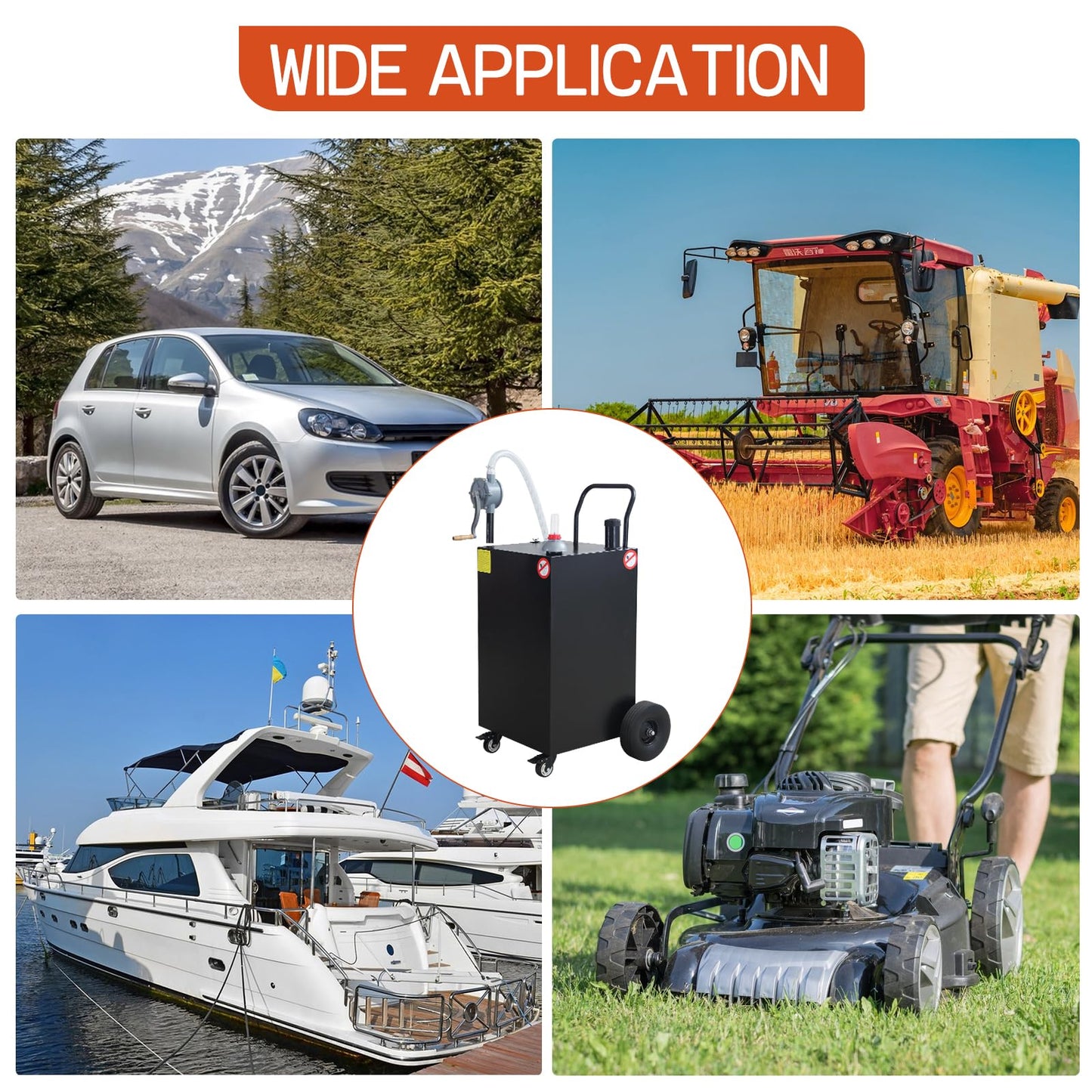 40 Gallon Fuel Transfer Tank - Portable Gas Caddy with Hand Siphon Pump & Flat-Free Wheels for Automotive Diesel Engine Oil Storage, Rolling Garage & Farm Fuel Carrier, Black