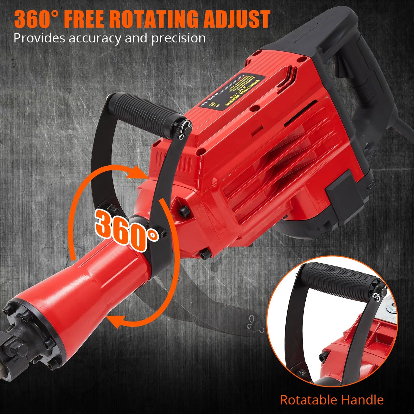 GAOMON 3600W Demolition Electric Jack Hammer with 2pcs Chisels Bit Set, Concrete Breaker Tool Kit Heavy Duty Power Hammer