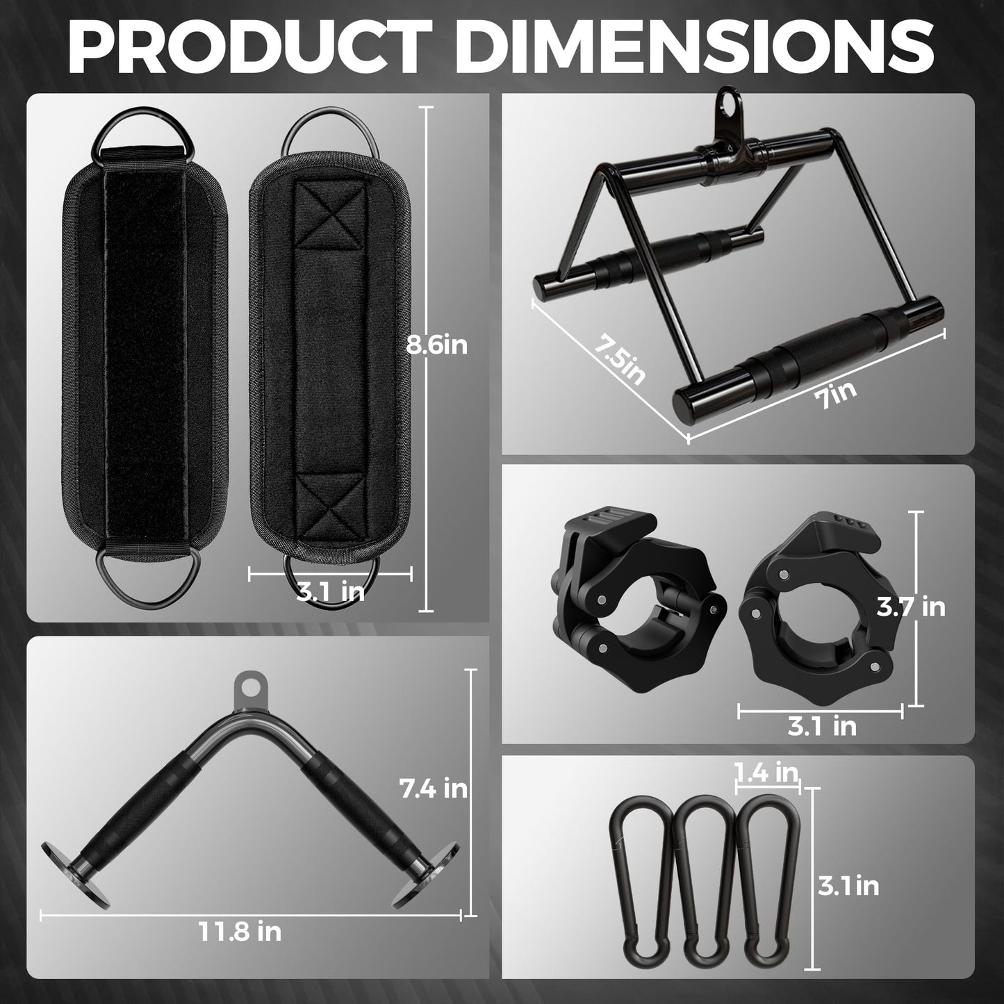 Mikolo Cable Attachments for Gym, Heavy-Duty Cable Machine Attachment Set with LAT Pulldown, V Bar, Double D Handle, Ankle Straps, and Barbell Clamps for Home Gym