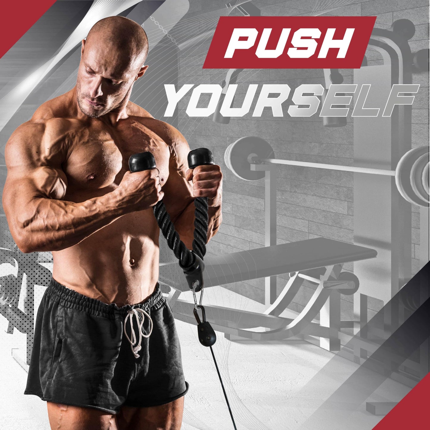 Yes4All Combo Double D Handle, Tricep Rope, Straight Bar & V Bar, Multi Cable Machine Accessories, Tricep Press Down & LAT Pulldown Attachments for Home Gym Set