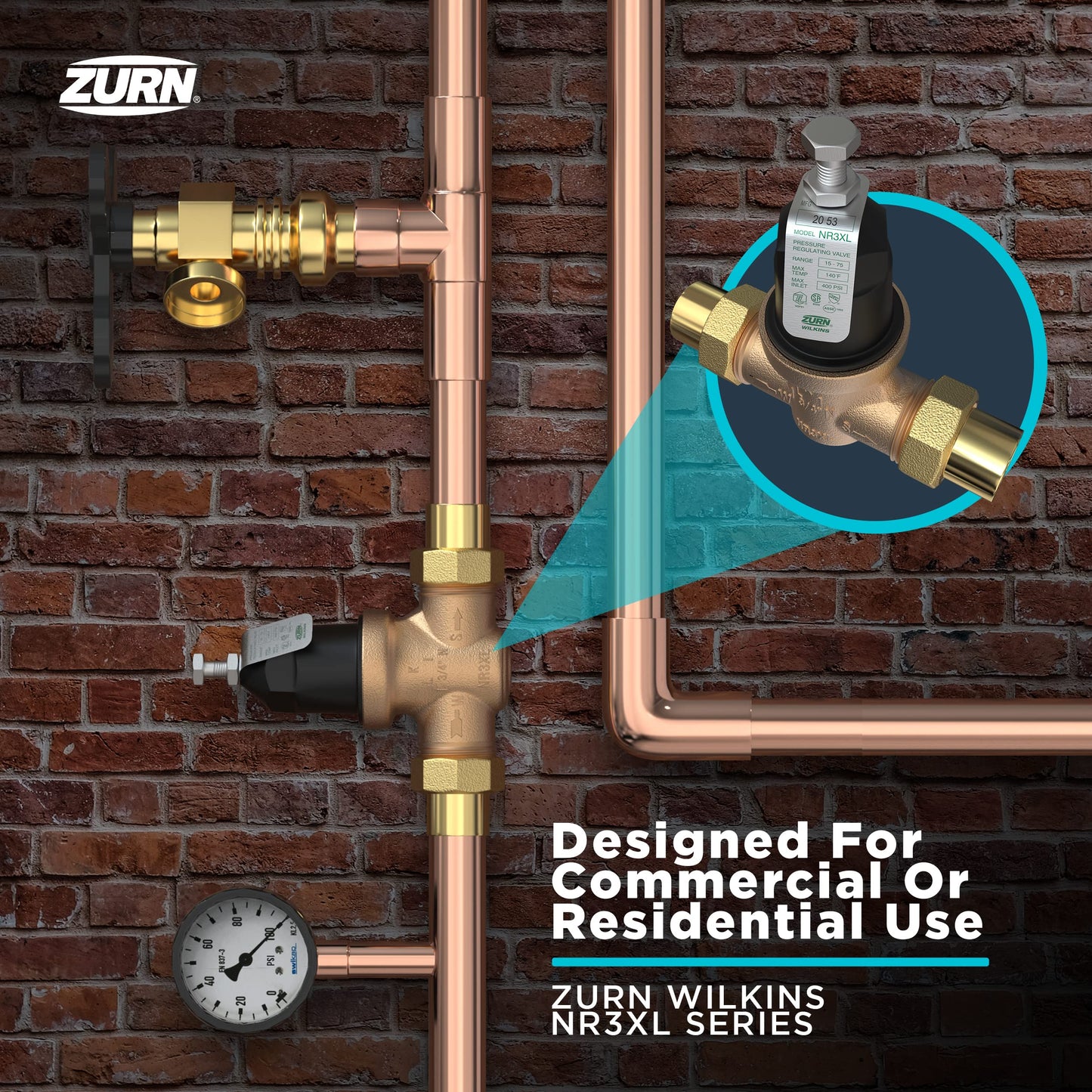 Zurn Wilkins 12-NR3XLDU 1/2" NR3XL Pressure Reducing Valve with Double Union FNPT Connection