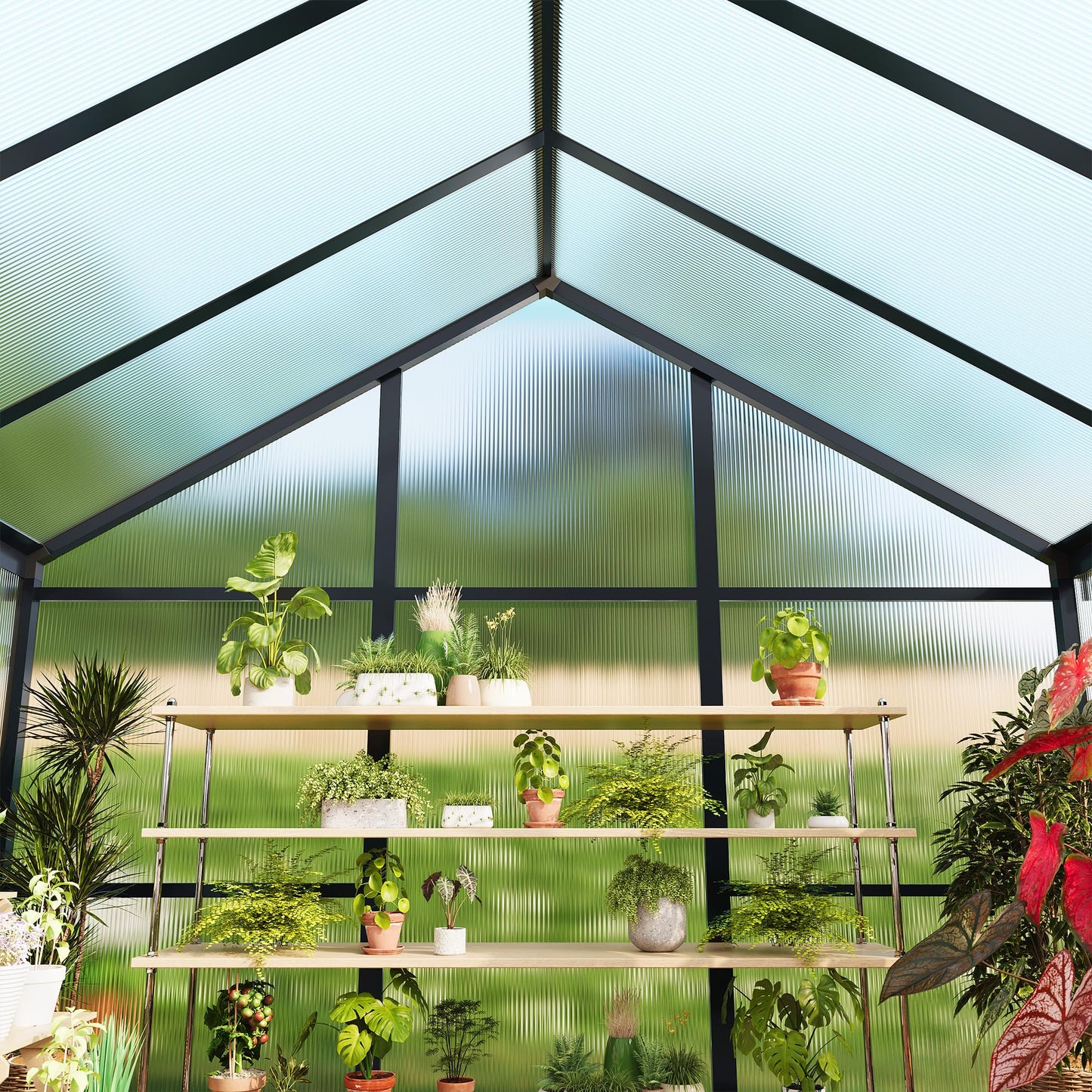Garvee 6x8ft Greenhouse, Large Walk-in Greenhouse for Outdoors with Roof Vent & Lockable Smooth-Gliding Sliding Door, Heavy Duty Aluminum Frame Polycarbonate Green House for Garden,Backyard,Lawn,Grey