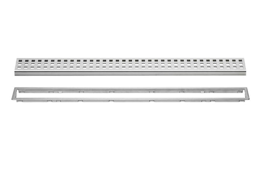 Schluter Kerdi-Line Brushed Stainless Steel Grate Assembly for Tile and Stone Coverings - Adjustable, Square Design - 3/4" Frame, 32" Length - KL1B19EB80