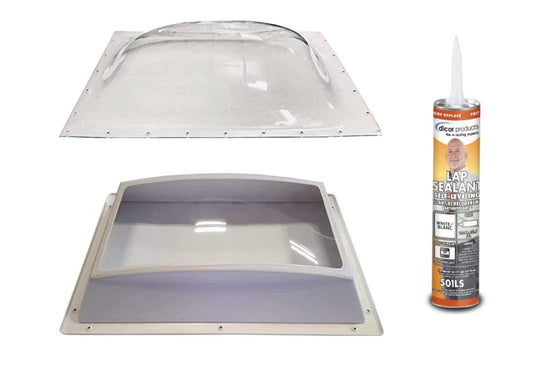 Straight Creek Trading SCT RV Skylight Bundle - Clear Outer Dome 14" x 22", Flange 17" x 25" and Inner Dome with Window 14" x 22" + Dicor 501LSW-1 Lap Sealant