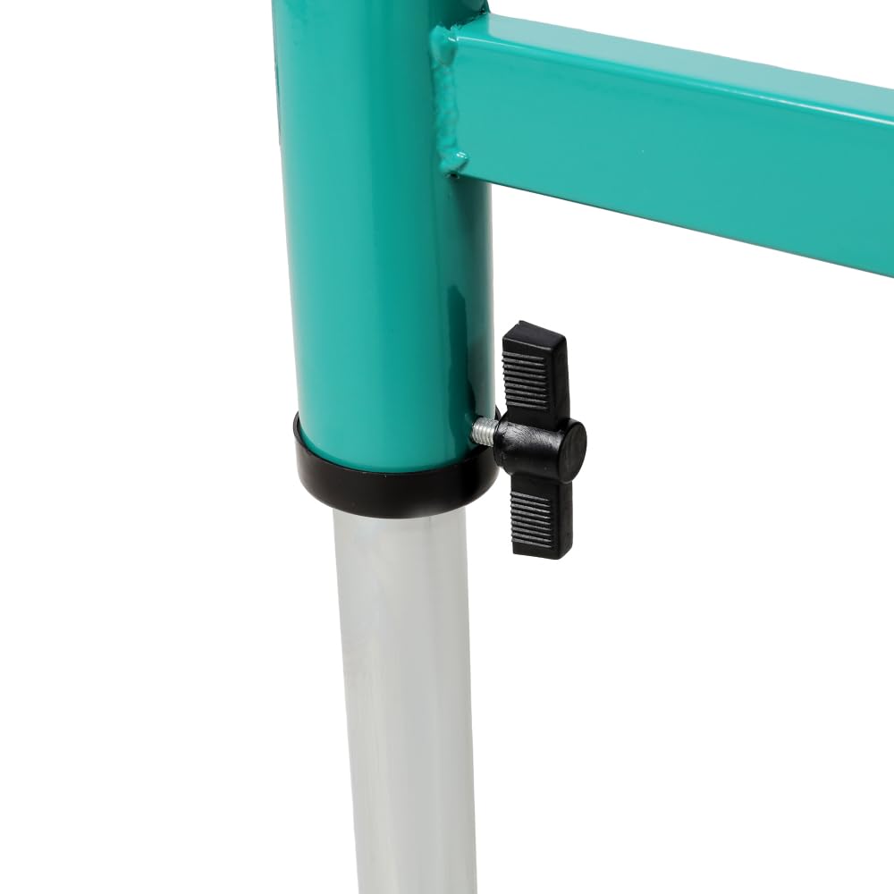 Heavy Duty Roller Conveyor Stand, 9 Roll Adjustable Height, Green Steel, 65x18 Inch, 440 lbs Capacity