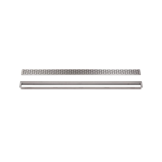 Schluter Kerdi-Line Brushed Stainless Steel Grate Assembly for Tile and Stone Coverings - Adjustable, Floral Design - 29/32" Frame, 35-7/16" Length - KL1IFE23EB90