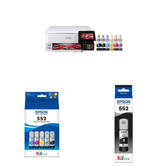 Epson EcoTank Photo ET-8500 Wireless Wide-Format Color All-in-One Supertank Printer with Scanner, Copier & Epson Claria ET Premium T552920 Claria ET Premium T552020