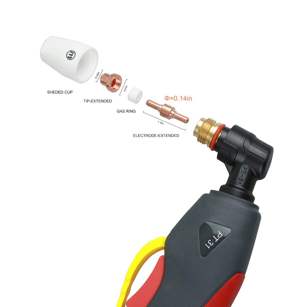 Plasma Cutter Consumables fits CUT40 CUT50 with Plasma Cutter Torch PT31 LG40 for RBC-4000/4500/5000D 40 PCS Nozzle Electrode Extended Long Tip Shroud Shield Cup