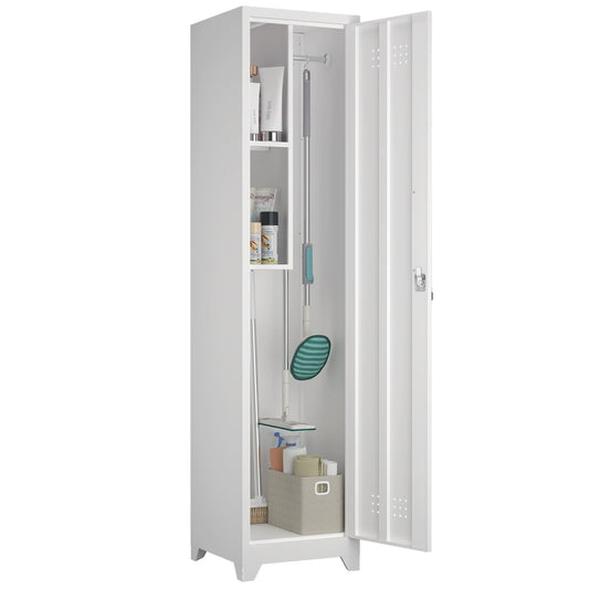 STEELIST Slim Broom Storage Cabinets, Metal Cabinet with Shelves and Hanging Rod, 15.75" W Utility Storage Cabinet with Locking Door, Slim Cabinet for Small Spaces, Kitchen, Pantry, Office, Shop